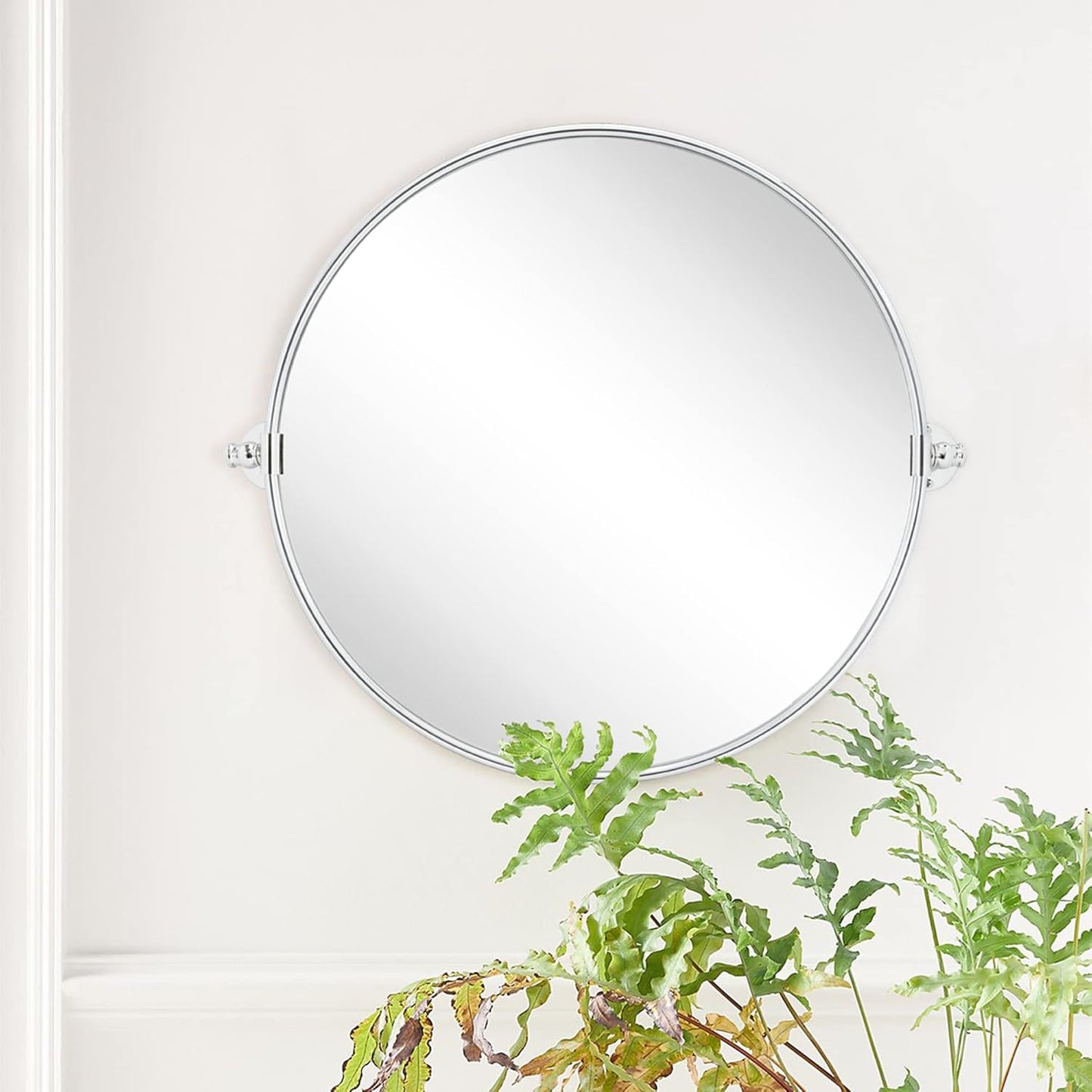 TEHOME Round Pivot Bathroom Mirror Chrome Circle Metal Framed Tilting Vanity Mirrors for Wall
