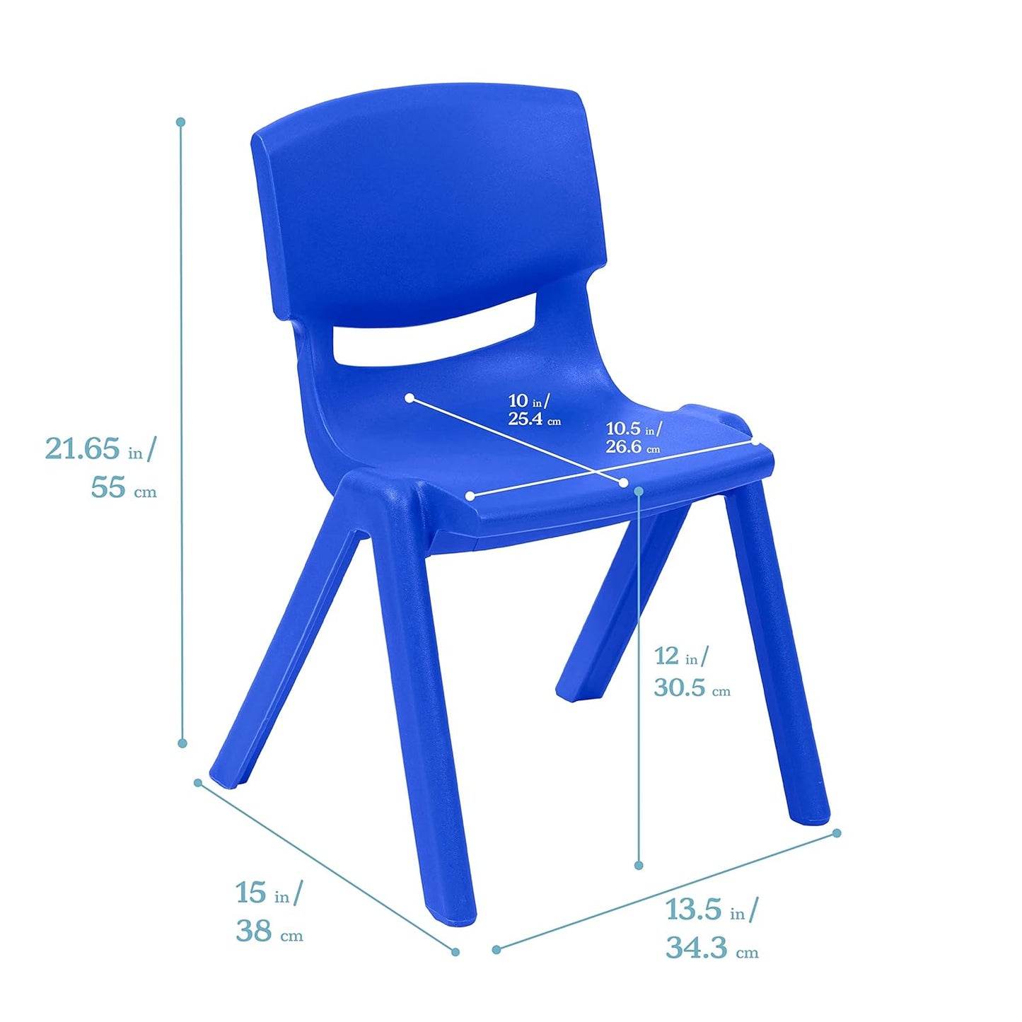 ECR4Kids 12in Plastic School Stack Chair, Classroom Furniture, Blue, 4-Pack