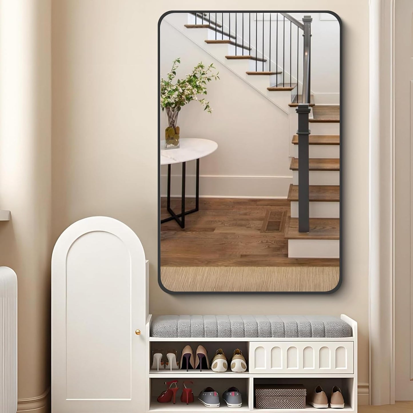 FORBATH Black Bathroom Mirror, Rectangular Vanity Mirror 30 x 48 Inch Wall Rounded Corner Metal Framed Bathroom Mirror for Living Room Bedroom Entryway Decor (Horizontal/Vertical)