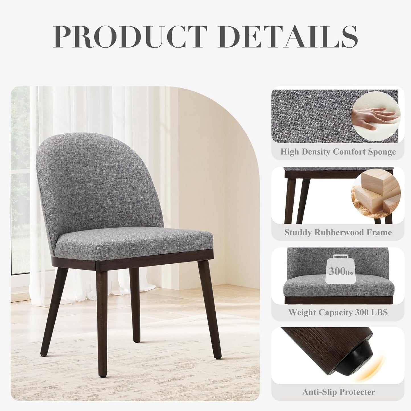 COLAMY Upholstered Dining Chairs Set of 2, Wooden Kitchen Chairs with Open Back, Modern Dining Room Chairs with Wood Frame, Dinner Side Chairs for Dining Room Kitchen Restaurant, Dark Grey