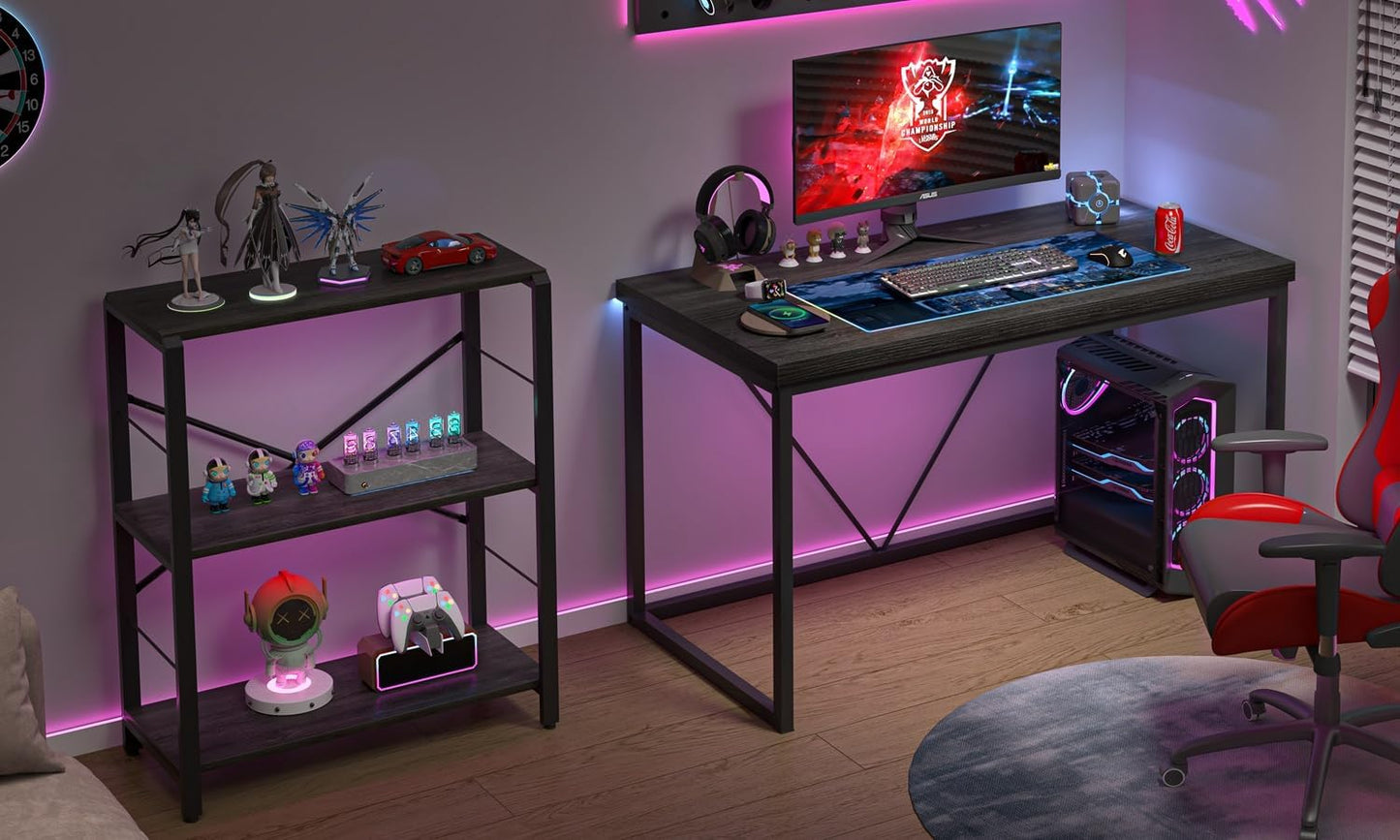 FOLUBAN Home Office Desk, Industrial Vintage Computer Desks, Rustic Wood and Metal Study Writing Table, Simple Work Gaming PC Desk for Bedroom Living Room, Dark Gray 47 Inch