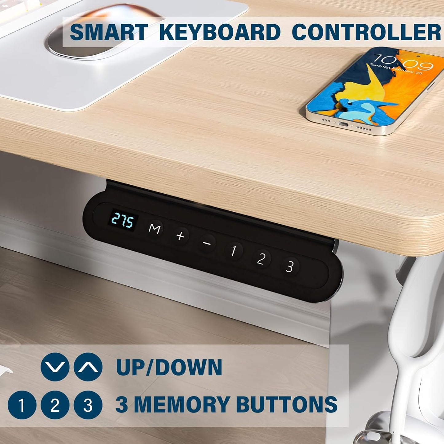 Kingant Standing Desk Height Adjustable Small Electric Stand Up Desks [35 x 20 Inch] - Ergonomic Sit Stand Desk Rising Desks for Home Office Computer Desk Workstation with Cable Management