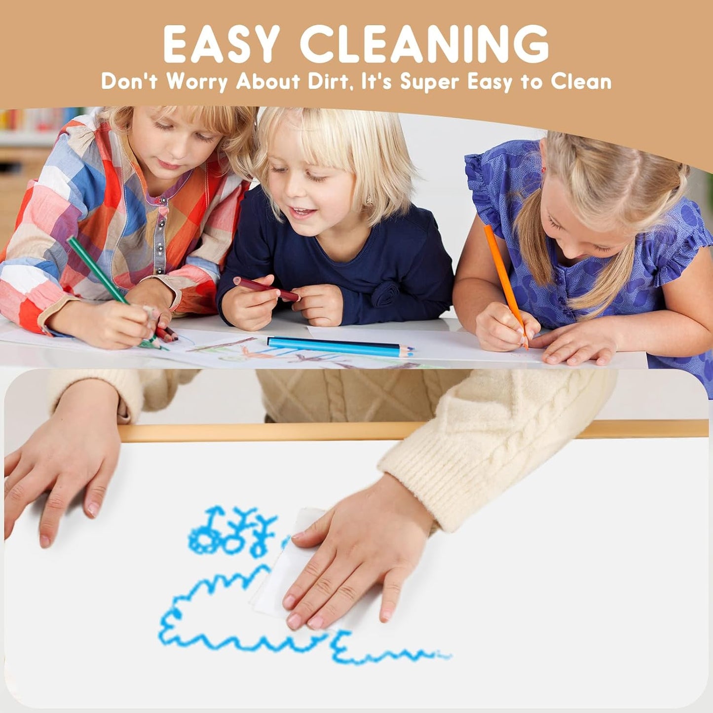 Kids Table and Chair Set Height-Adjustable Toddler & 6-Chair Set with Graffiti-Proof Desktop, Non-Slip Legs – Arts/Crafts Activity Table for Daycare Classrooms Ages 2-12