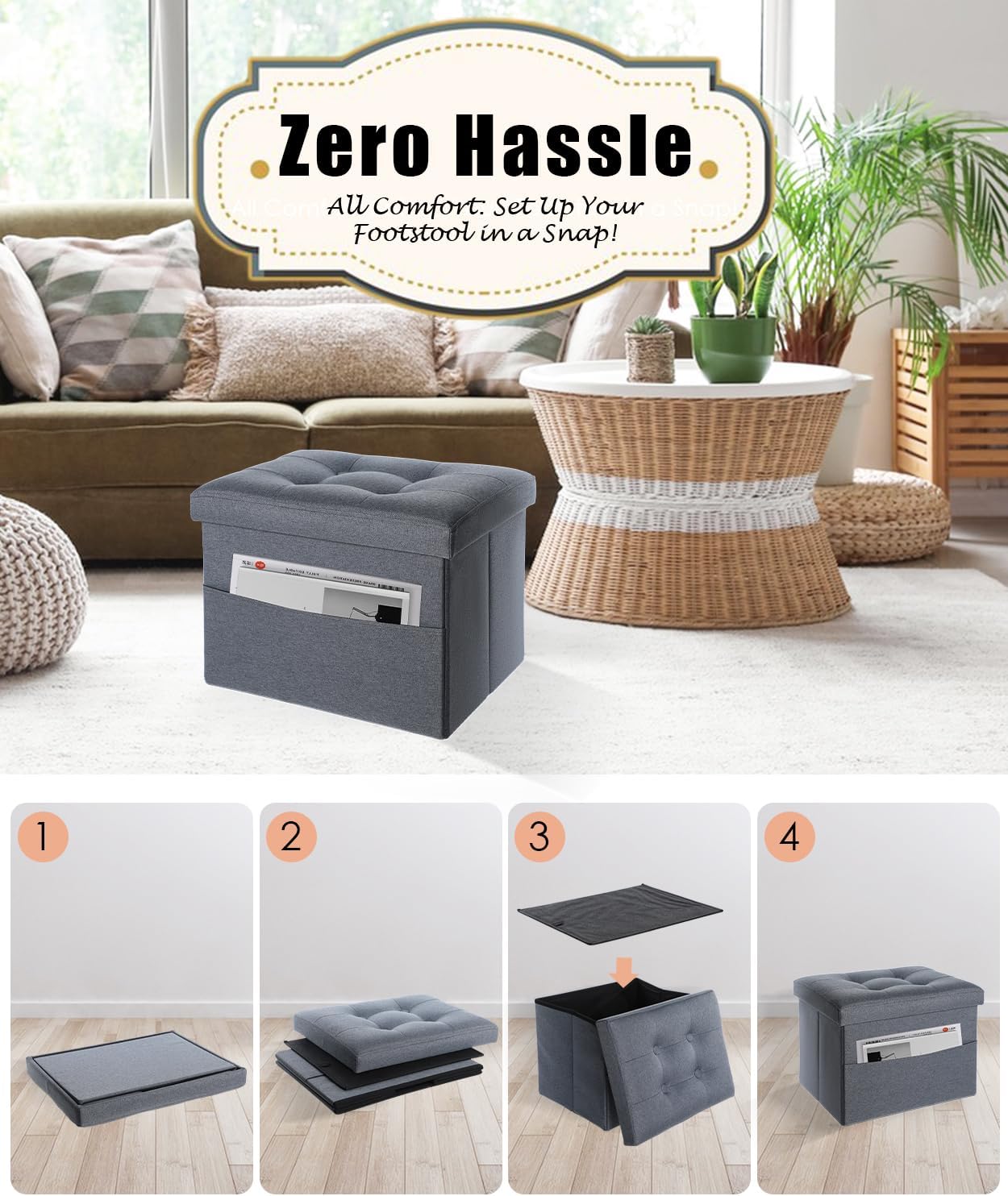 Ottoman Storage Ottoman Foot Rest Stool Foldable Bench with Storage Student Dormitory Bedroom and Entryway 17 X 13 X 13