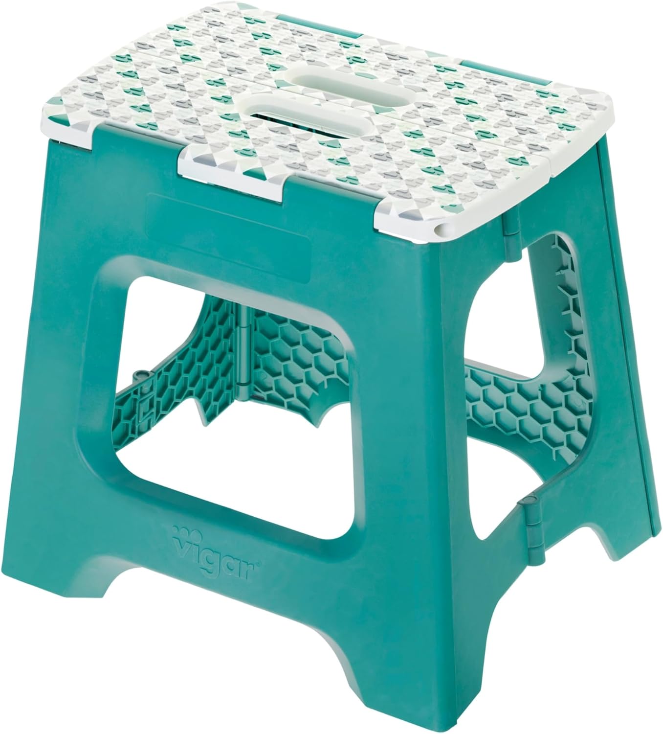Vigar Compact Step Stool Foldable, 12-1/2-inch Step Stools for Adults up to 330 Pound, Lightweight Stool, Non-Slip Folding Step Stool, Geometric Top