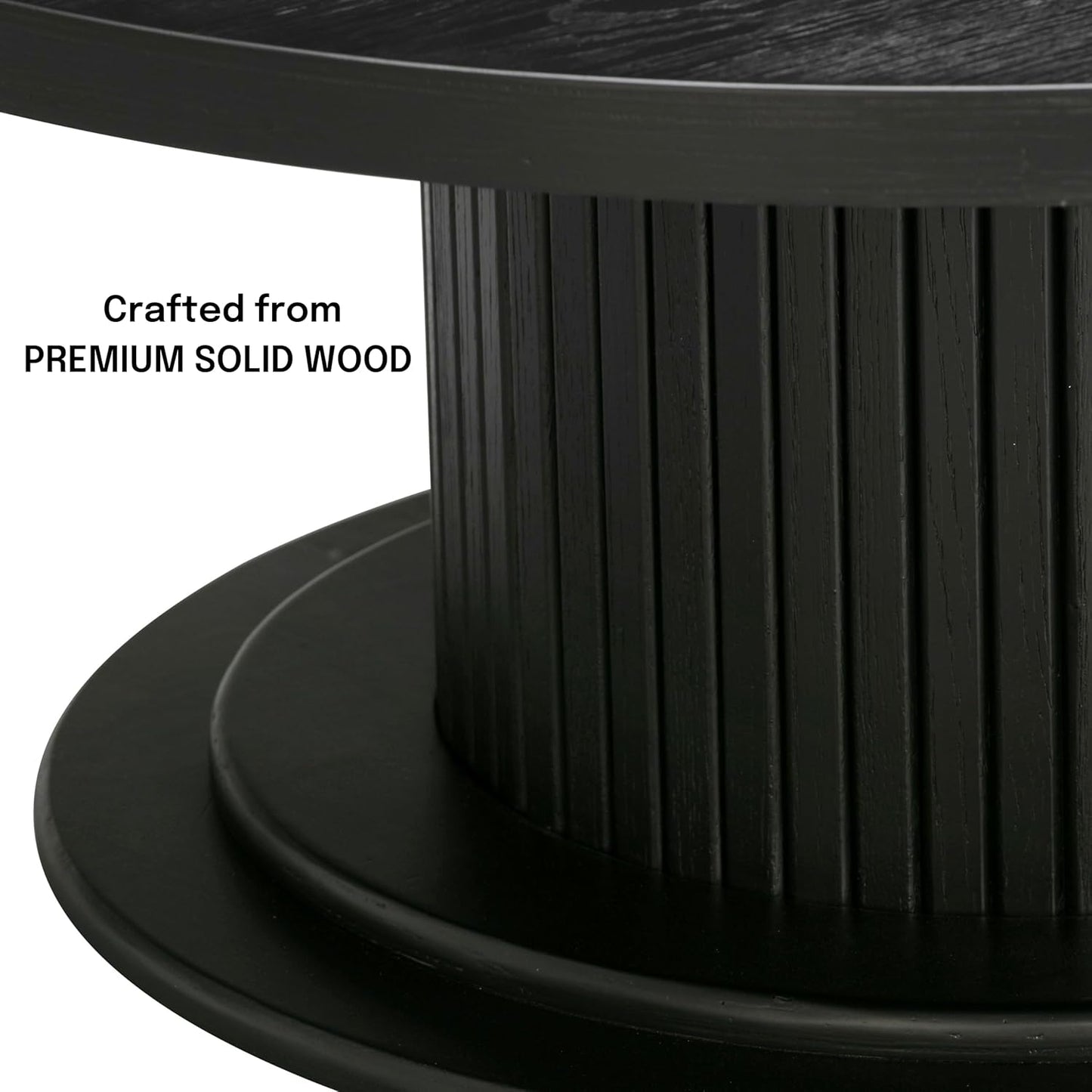 NTC 40 Inch Summit Modern Classic Tambour Wooden Round Coffee Table – Waterproof & Heat Resistant, Burnt Black