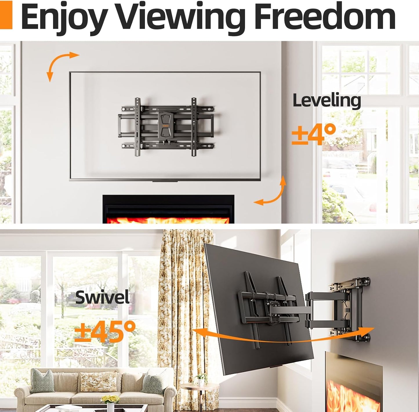 IWORKBORAD 42-86 '' Full Motion TV Wall Mount 24 Inch Studs, Heavy Duty TV Mount 24 inch Studs, Swivel Tilt Extension Level, up to 110 lbs & 600x400mm VESA