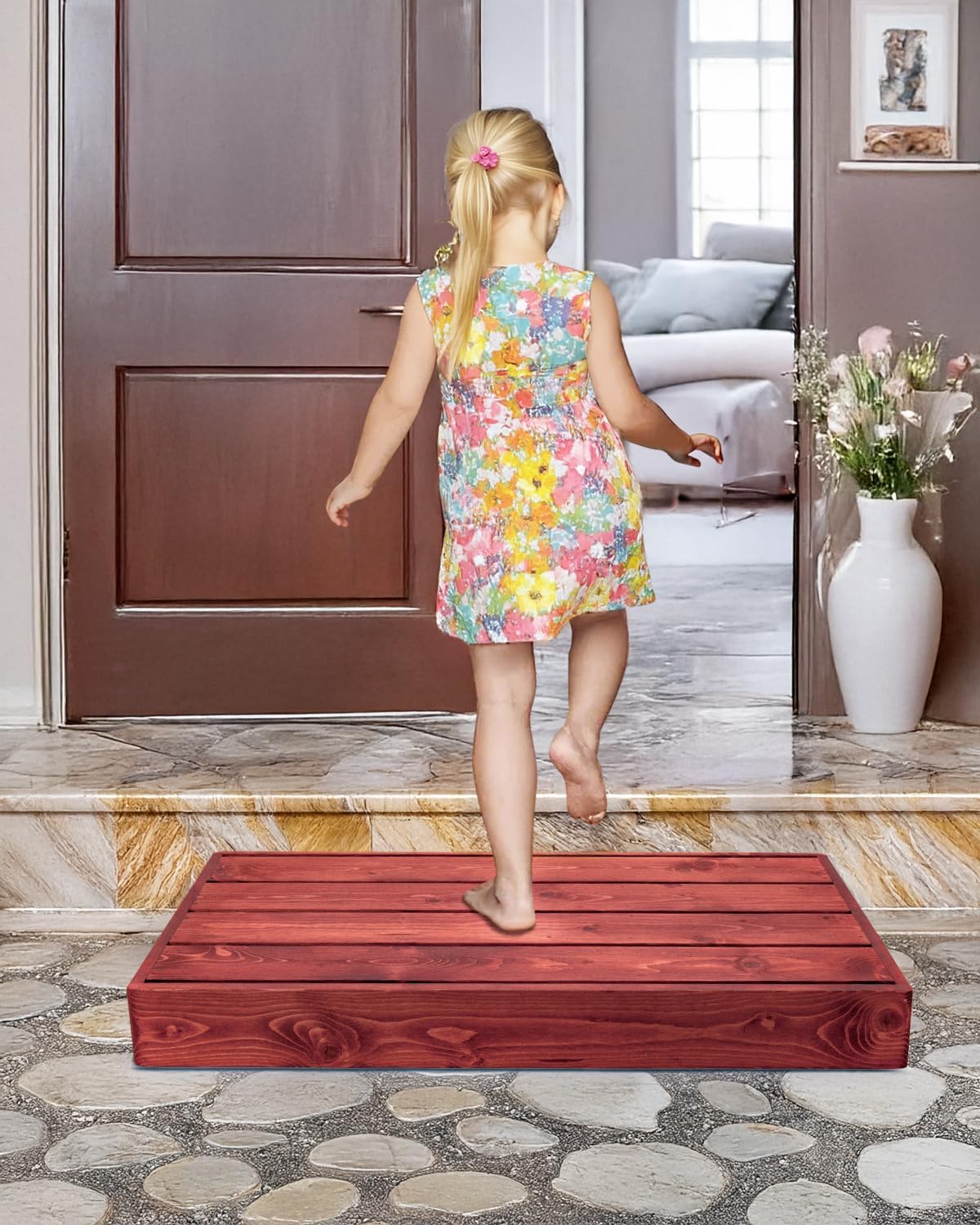 3.5"/6" Heightable Wooden Outdoor Step, 100% Heartwood Step Stools for Adults with 4 Additional Legs & Anti-Slip Traction Tape, One Step Stool for Elderly, Adults, Kids (30" L x 16" W)