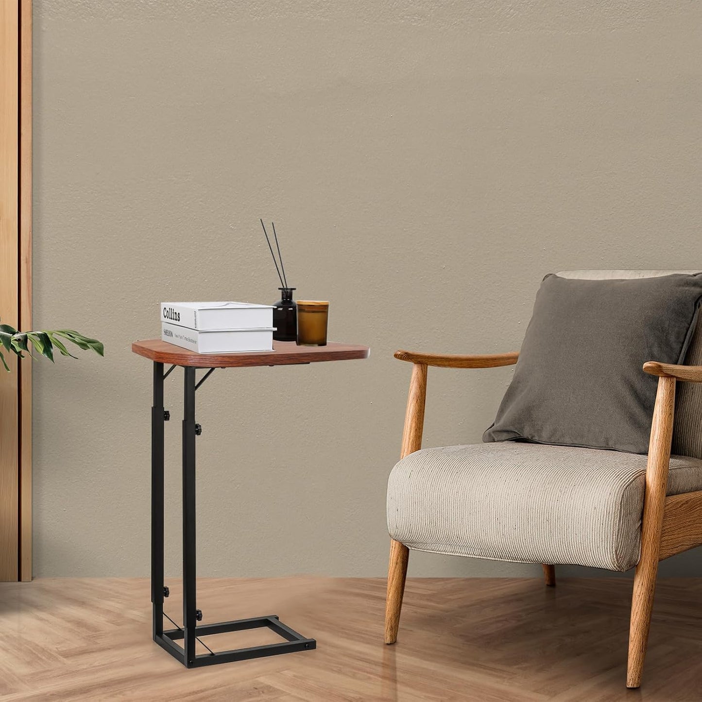 Premium Adjustable C-Shaped End Table for Couch, Mini Side Tables for Sofa, Small Coffee Table with Metal Frame, Beautiful and Practical Sidekick for Your Living Room, Bedroom, Bedside, Rustic Brown