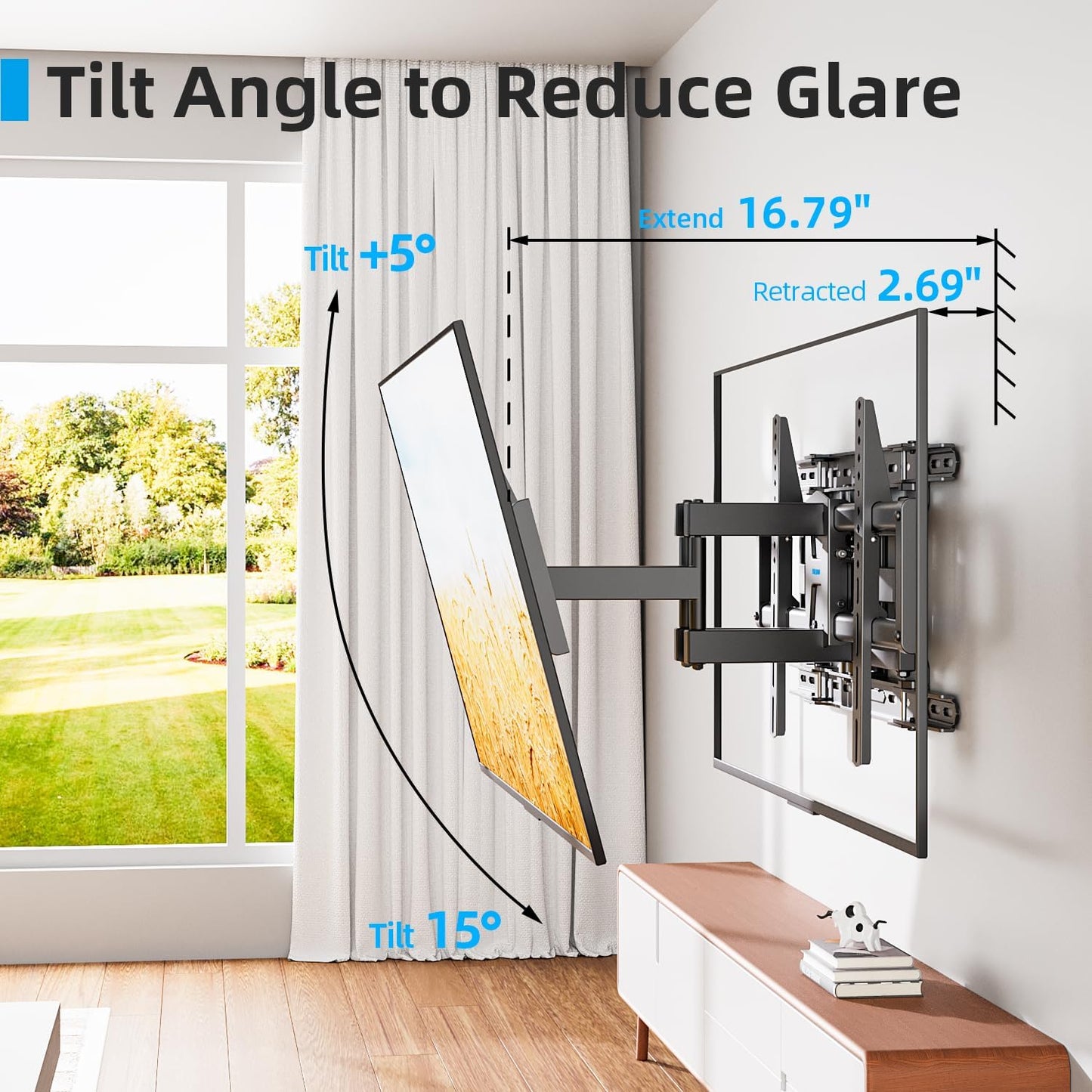 Full Motion TV Wall Mount 24 inch Studs for Most 42-86 Inch TVs, Adjustable TV Wall Mount Swivel and Tilt, Loading 110 LBS, Max VESA 600x400mm, Fits 16", 18", 24" Studs