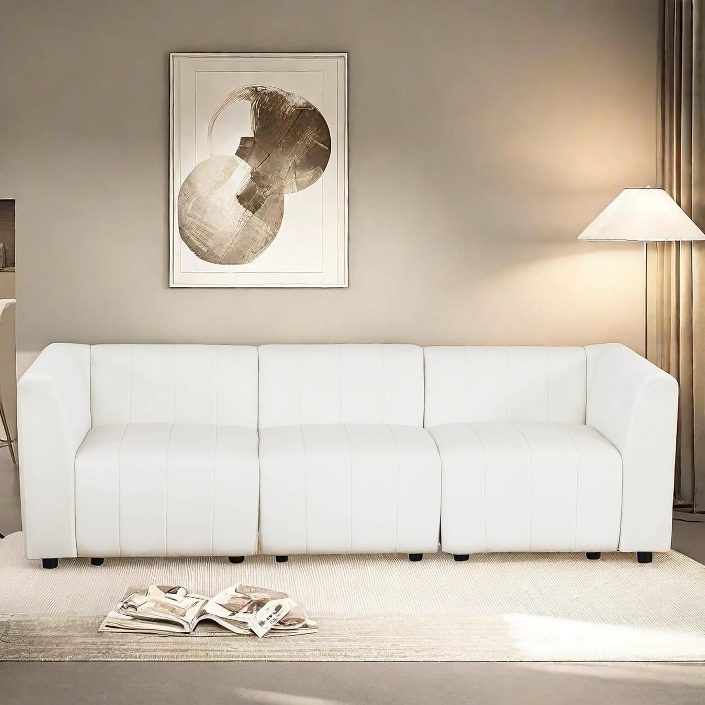 Sectional Couches Sofa for Living Room, 93″3 Seater Cloud Couch, Modern Comfy Modular Sectional Sofa with Deep Seats for Bedroom, Small Space, Brown