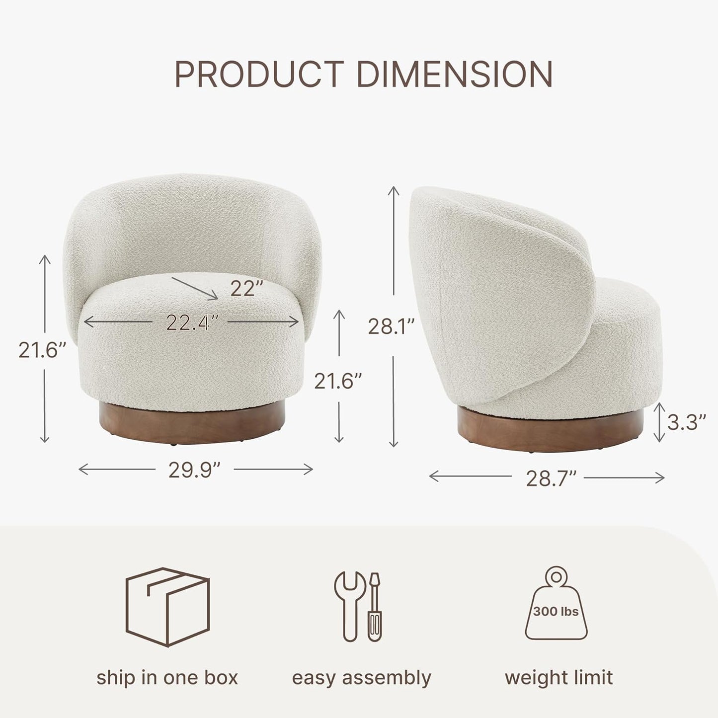 Swivel Accent Chair Round Barrel Armchair Upholstered Performance Fabric for Living Room Bedroom Waitingroom,1 Box,Cream