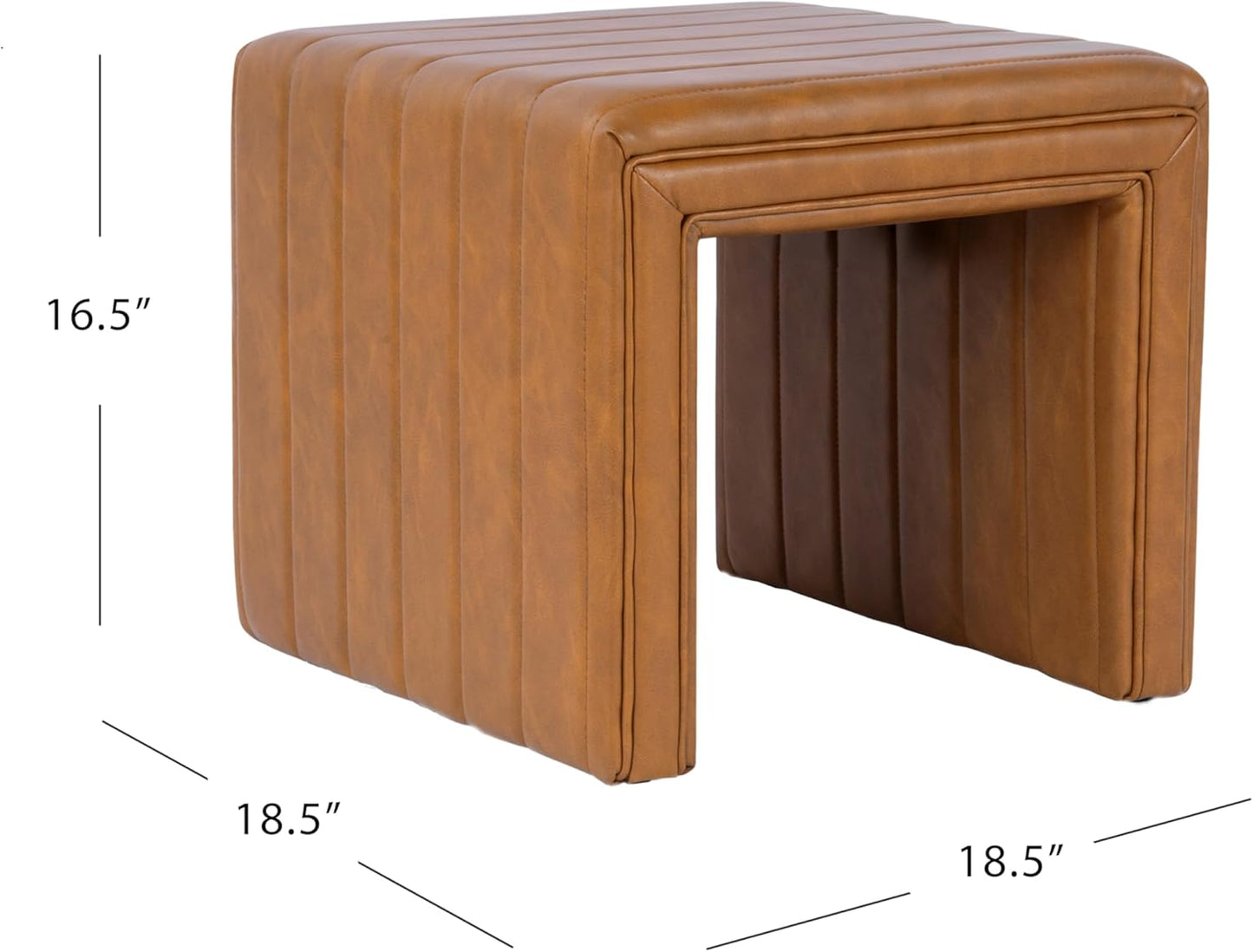 HomePop Modern Channel Tufted Faux Leather Ottoman Home Décor|Ottoman for Living Room & Bedroom - Carmel Brown