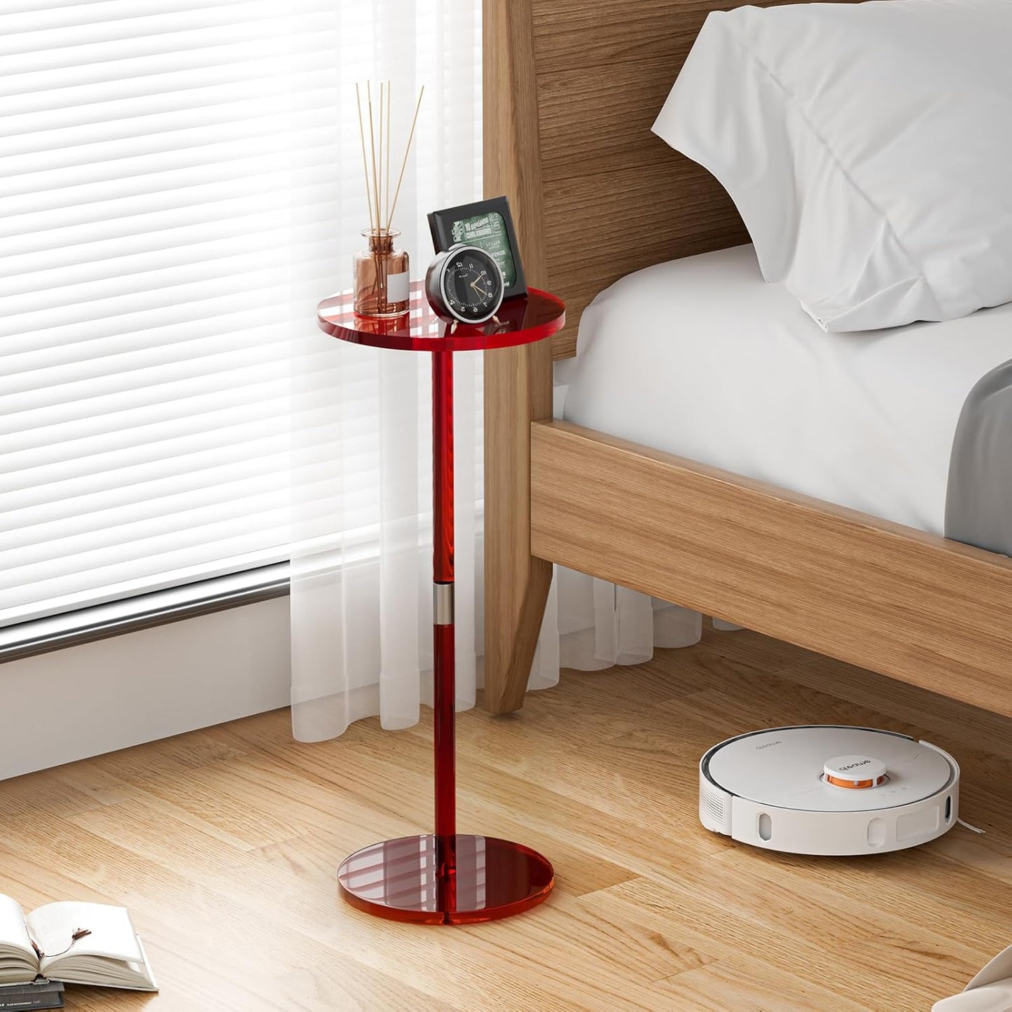 Acrylic Side Table for Small Spaces, Clear Drink Table, 10" L x 10" W x 21.3" H, Round End Table for Living Room, Bedroom, Office, Easy Assembly