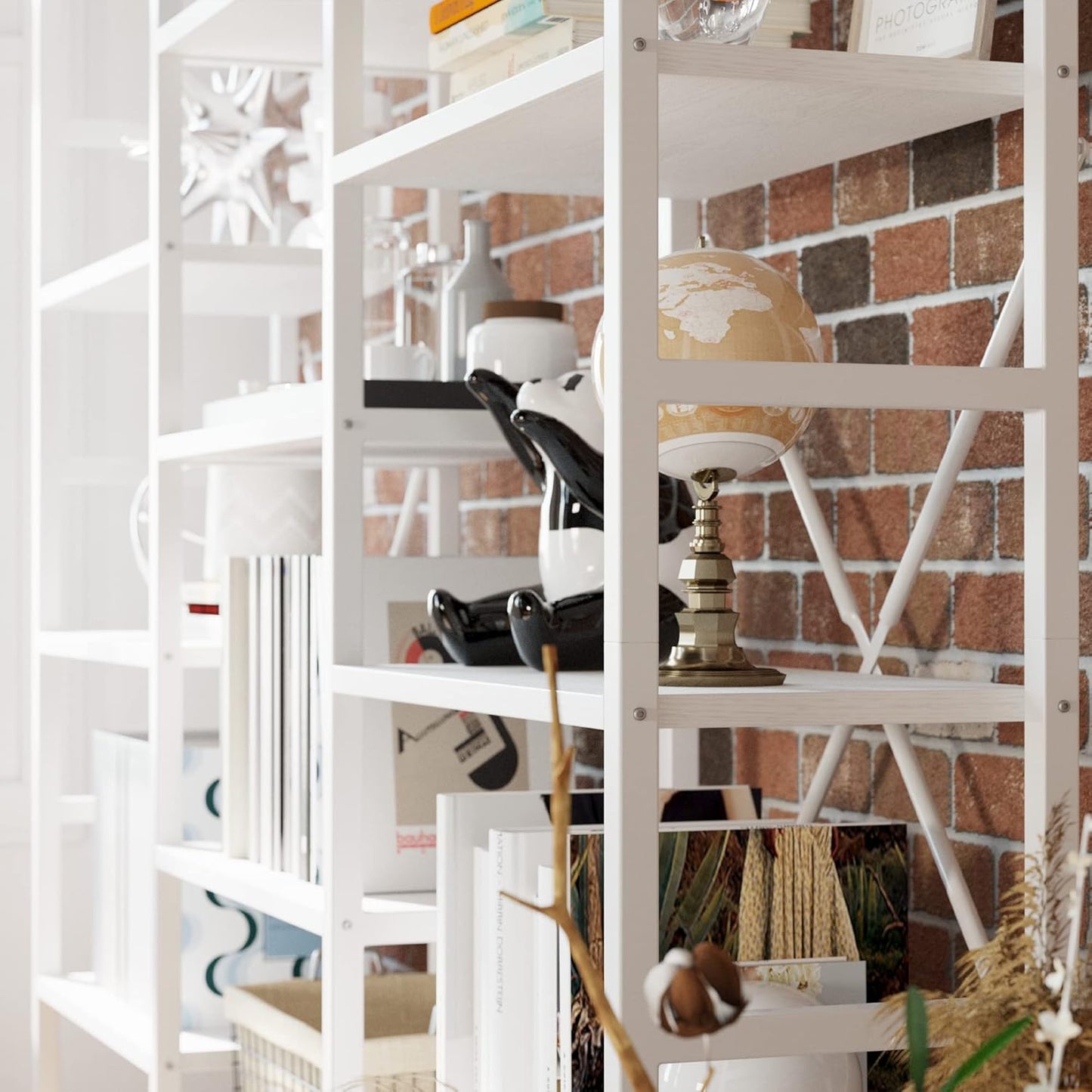 IRONCK Bookcases and Bookshelves Triple Wide 5 Tiers Industrial Bookshelf, Large Etagere Bookshelf Open Display Shelves with Metal Frame for Living Room Bedroom Home Office