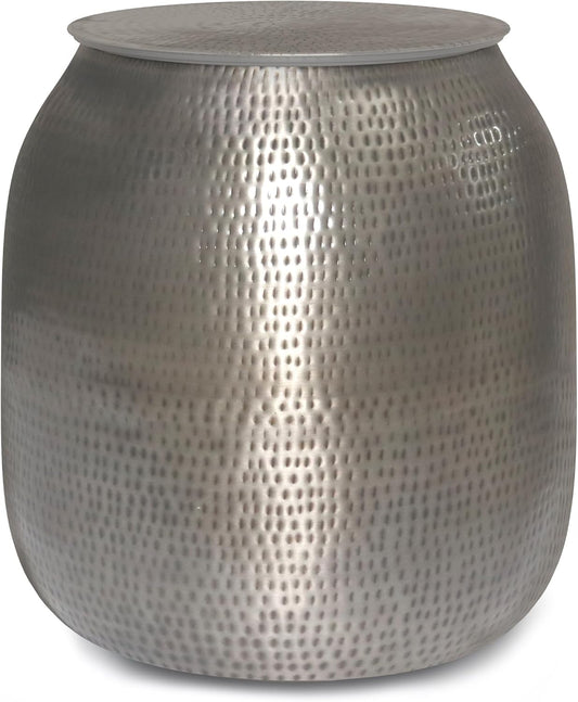 SIMPLIHOME Griffen Industrial 19 Inch Wide Metal Storage Accent Side Table in Antique Silver, Fully Assembled, For the Living Room and Bedroom