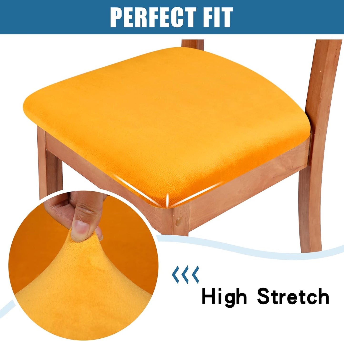 Smiry Velvet Seat Covers for Dining Room Chair Set of 4, Stretch Fit Removable Washable Chair Seat Cushion Protector Slipcovers with Ties, Mustard Yellow