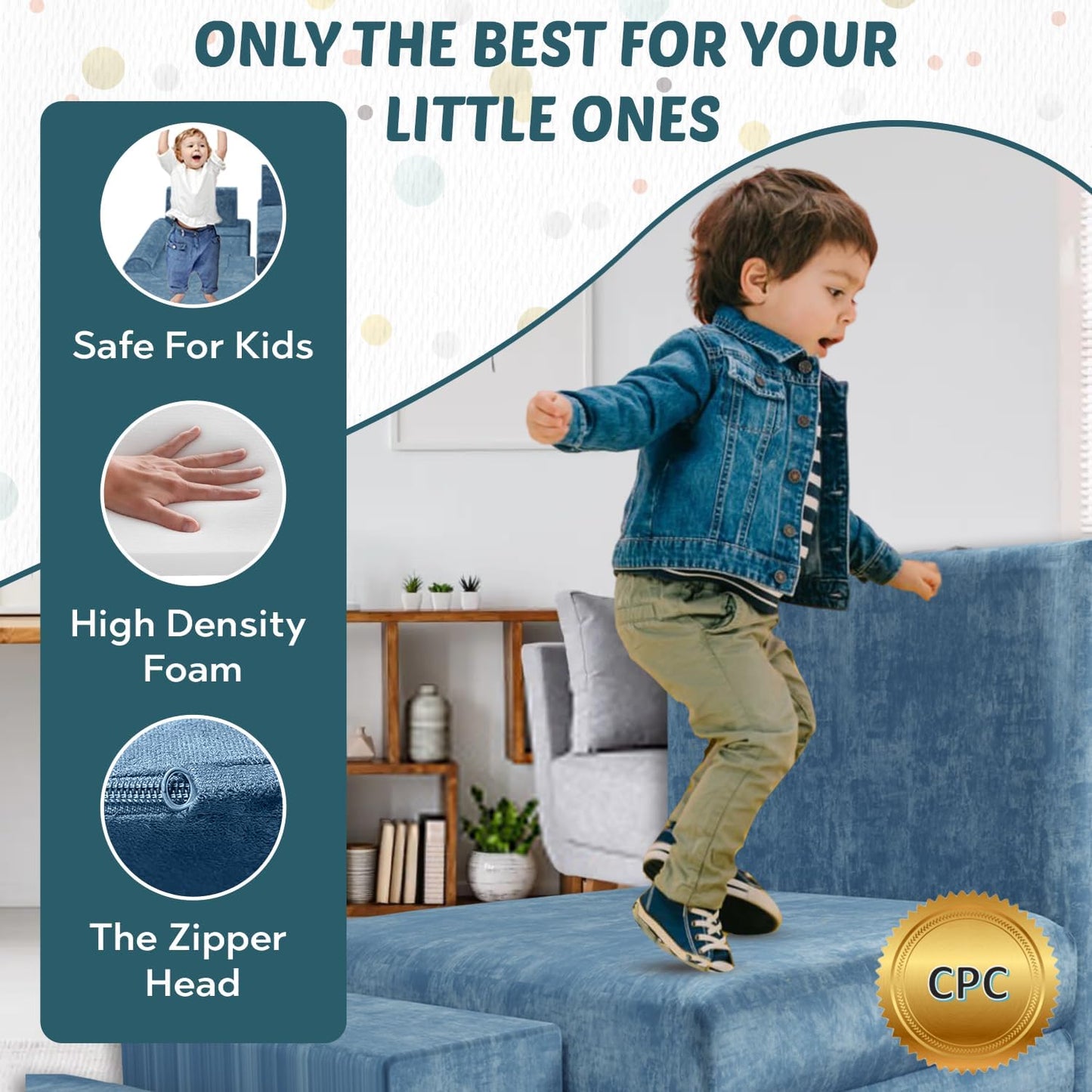 Modular Kids Play Couch & Sofa with Doodle Board & Stickers, High-Density 27D Foam Set, Convertible Folding Child Couch with Washable Covers, Durable Kids Furniture for Playroom - Dark Grey