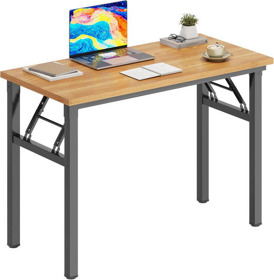 DlandHome Folding Desk Small Desk 31.5 inches Computer Desk for Home Office Folding Table Writing Table for Small Spaces No Assembly Required Teak & Black Frame