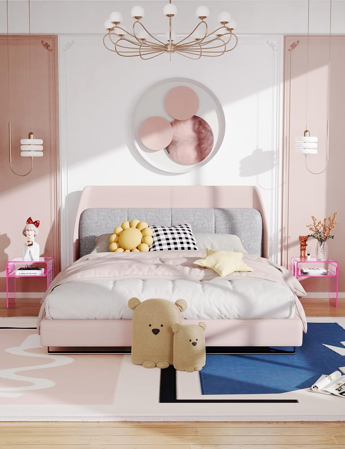 Clear Acrylic End Table 2-Tier Bedside nightstand for Living Room Bedroom Home Decor (Pink)