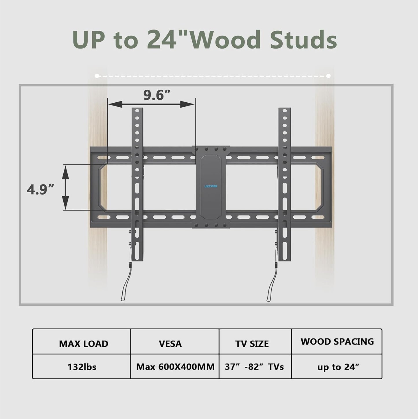 UL Listed Fixed TV Wall Mount for 37-82 Inch Screens, Low Profile TV Mount Fits 16", 18", 24" Studs, Wall Mount Bracket with Quick Release Lock, Max VESA 600x400mm, Holds up to 132 lbs by USX STAR