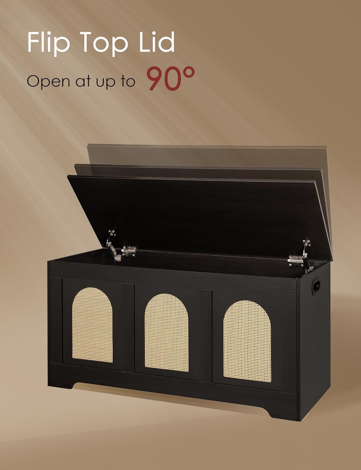 DINZI LVJ Storage Chest, 39.4" Rattan-Like Storage Box with 2 Safety Hinges, Wooden Entryway Shoe Bench with Flip-Top, Bedroom, Easy Assembly, Espresso and Natural