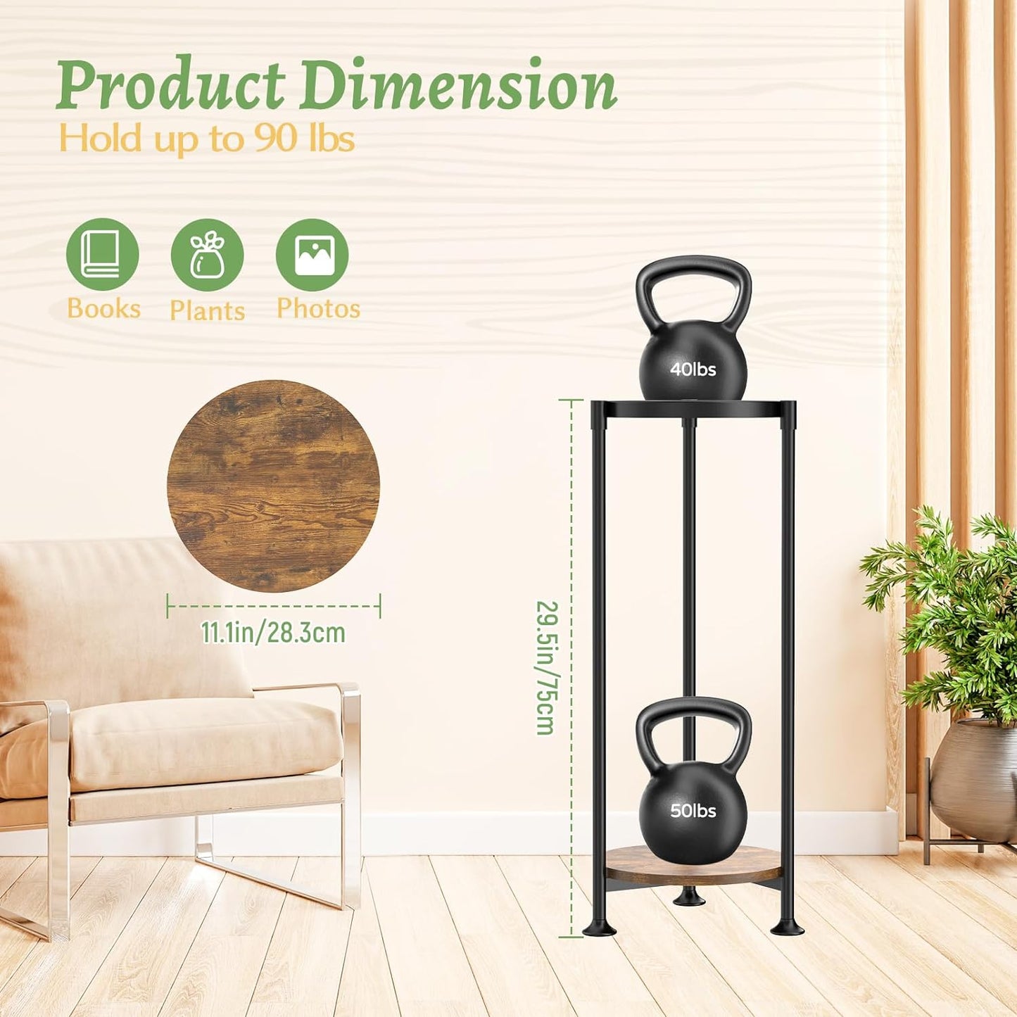 KMOTASUO 2 Tier Black Plant Stand Indoor for Large Tall Heavy Duty Planter, Multiple Sturdy Metal Flower Corner Rack for Narrow House Floor, Iron Vertical Level Round Orchi Holder Organizer, Modern