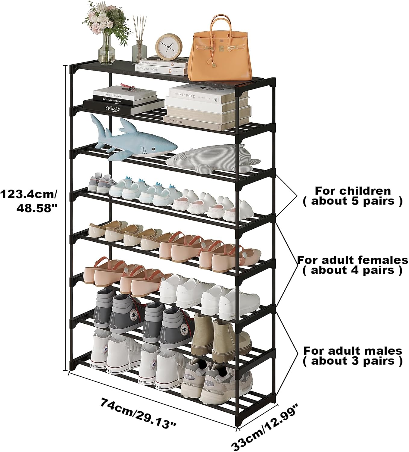 Calmootey 8-Tier Shoe Rack, Tall Large Capacity 40 Pairs Shoes Storage Organizer, Stackable Wide Shoe Shelf for Entryway, Hallway, Black