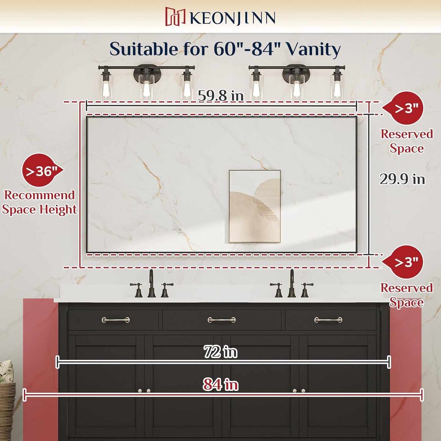 Keonjinn Brushed Gold Bathroom Mirror 60” x 30” Metal Framed Rectangular Wall Mirror Large Farmhouse Bathroom Mirrors Rectangle Gold Wall-Mounted Vanity Mirrors(Horizontal/Vertical)
