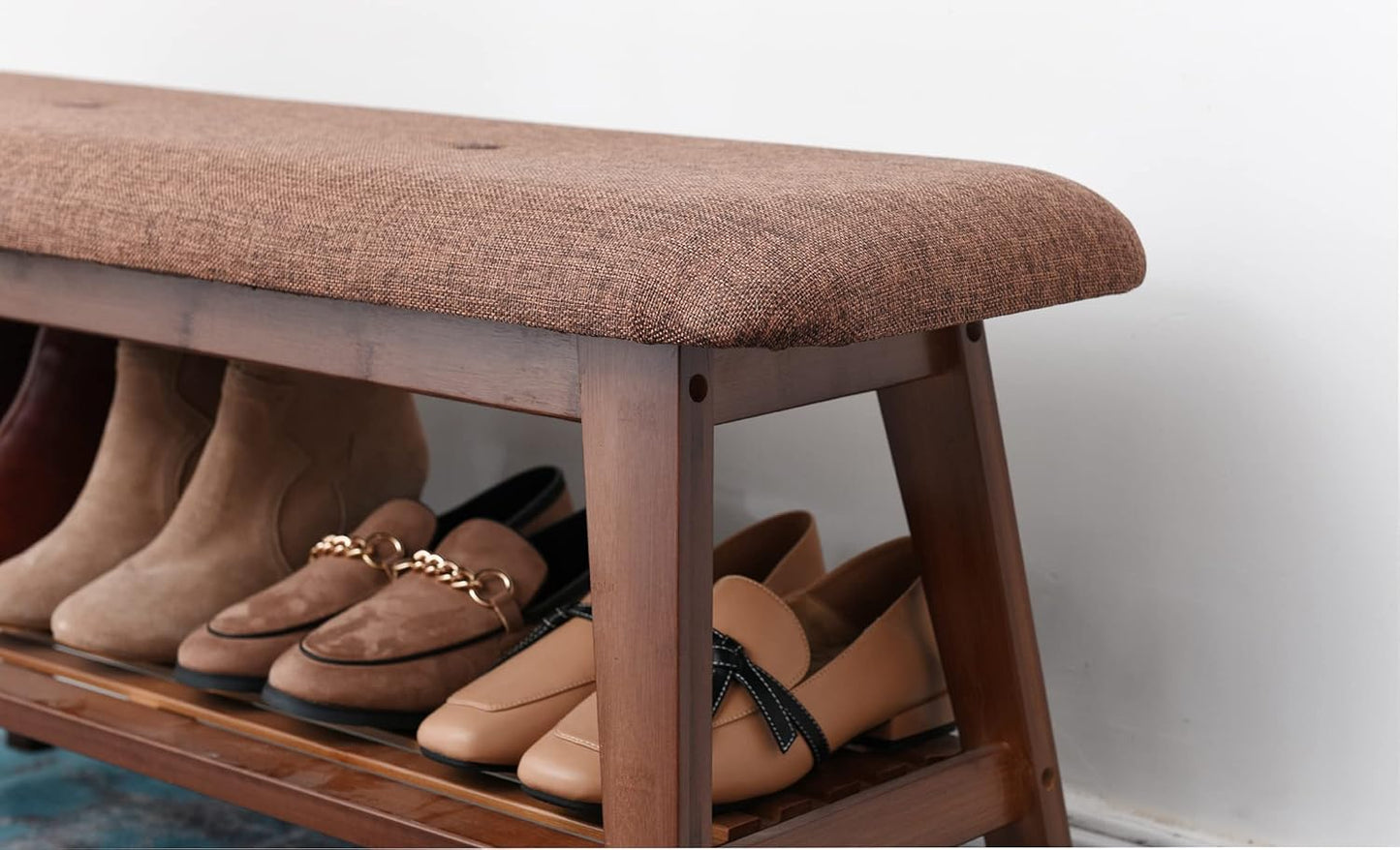 Shoe Entryway Bench, Bamboo Shoe Rack Bench, Organizer with 2 Tier Storage Simple Style Good Load Bearing, Ideal for Entryway Hallway Living Room,(Brown,35.4'')