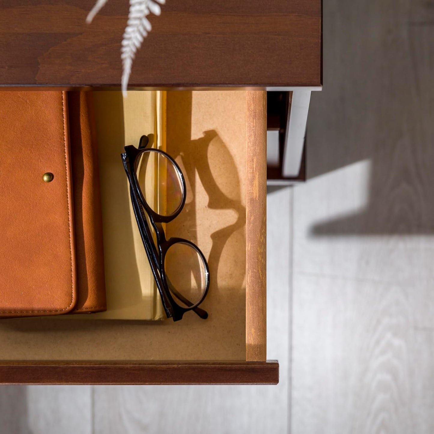 Walker Edison Mid Century Modern Grooved Handle Wood Nightstand Side Table Bedroom Storage Drawer and Shelf Bedside End Table, 2 Drawer, Walnut