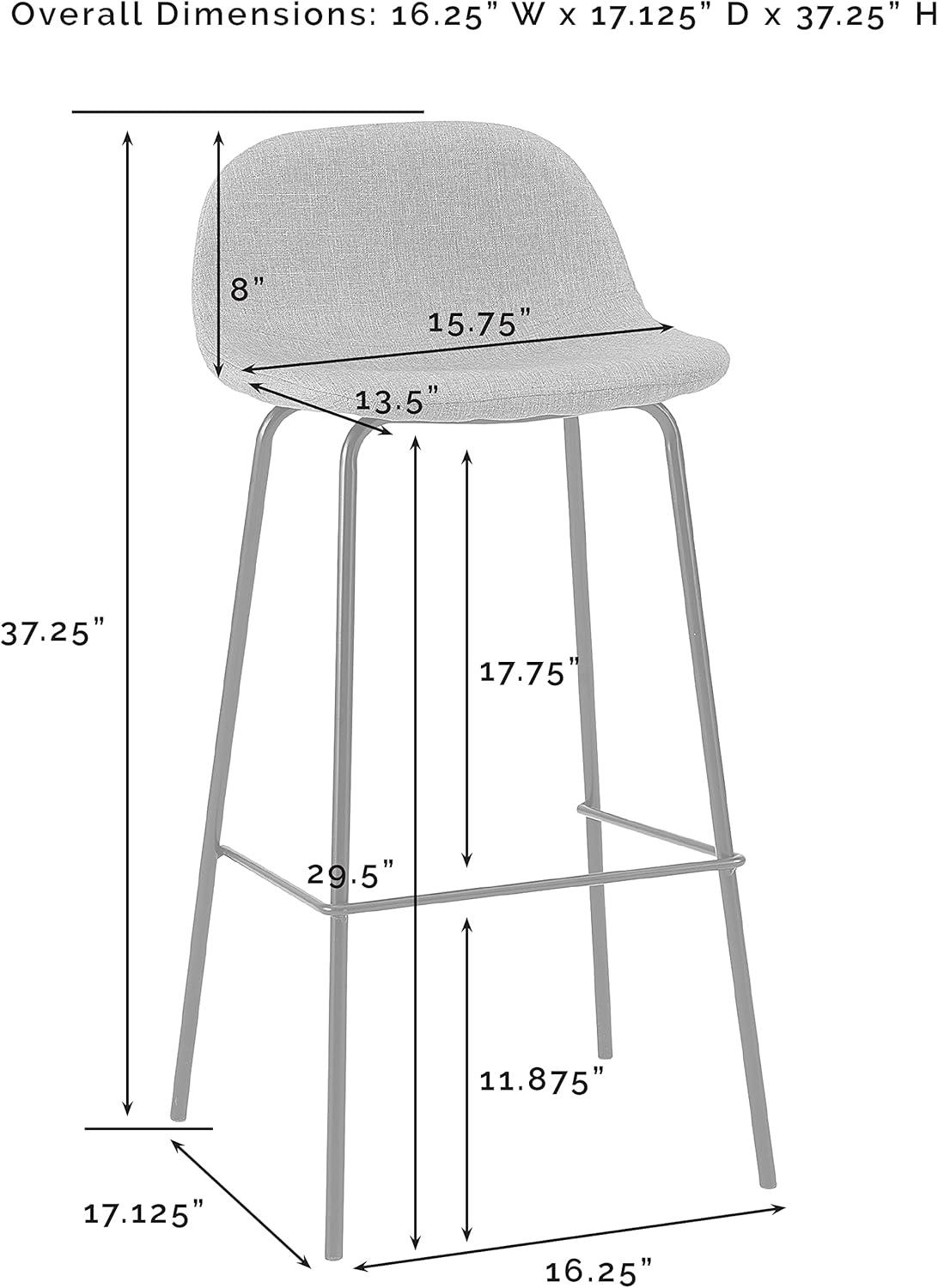 Crosley Furniture Riley Upholstered Seat Bar Stools Set of 2, Gray/Matte Black