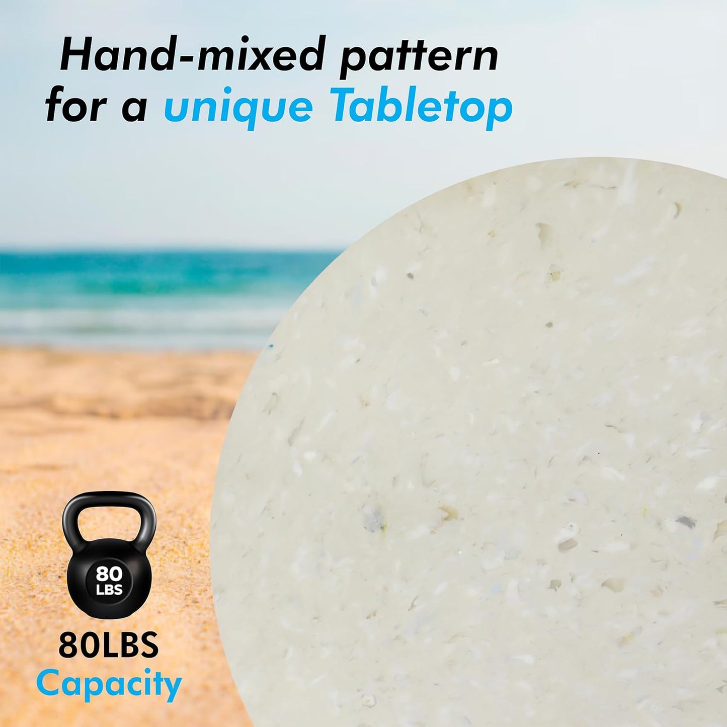 Melino Ocean-Plastic Round Side Table for Living Room, Bedroom, Nightstand with FSC Wood Base, Easy Assembly, Accent/Coffee Table (Plena Pearl, 14.6" D x 14.6" W x 13" H)