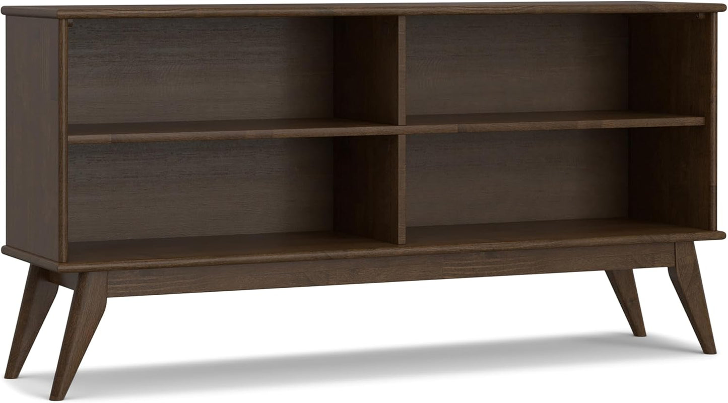 SIMPLIHOME Draper Bookcase - 30 inch Tall Solid Hardwood Low Bookshelf in Walnut Brown, Mid-Century Modern Storage for Living Room, Study Room or Office with Tapered Legs and Wide Open Shelves