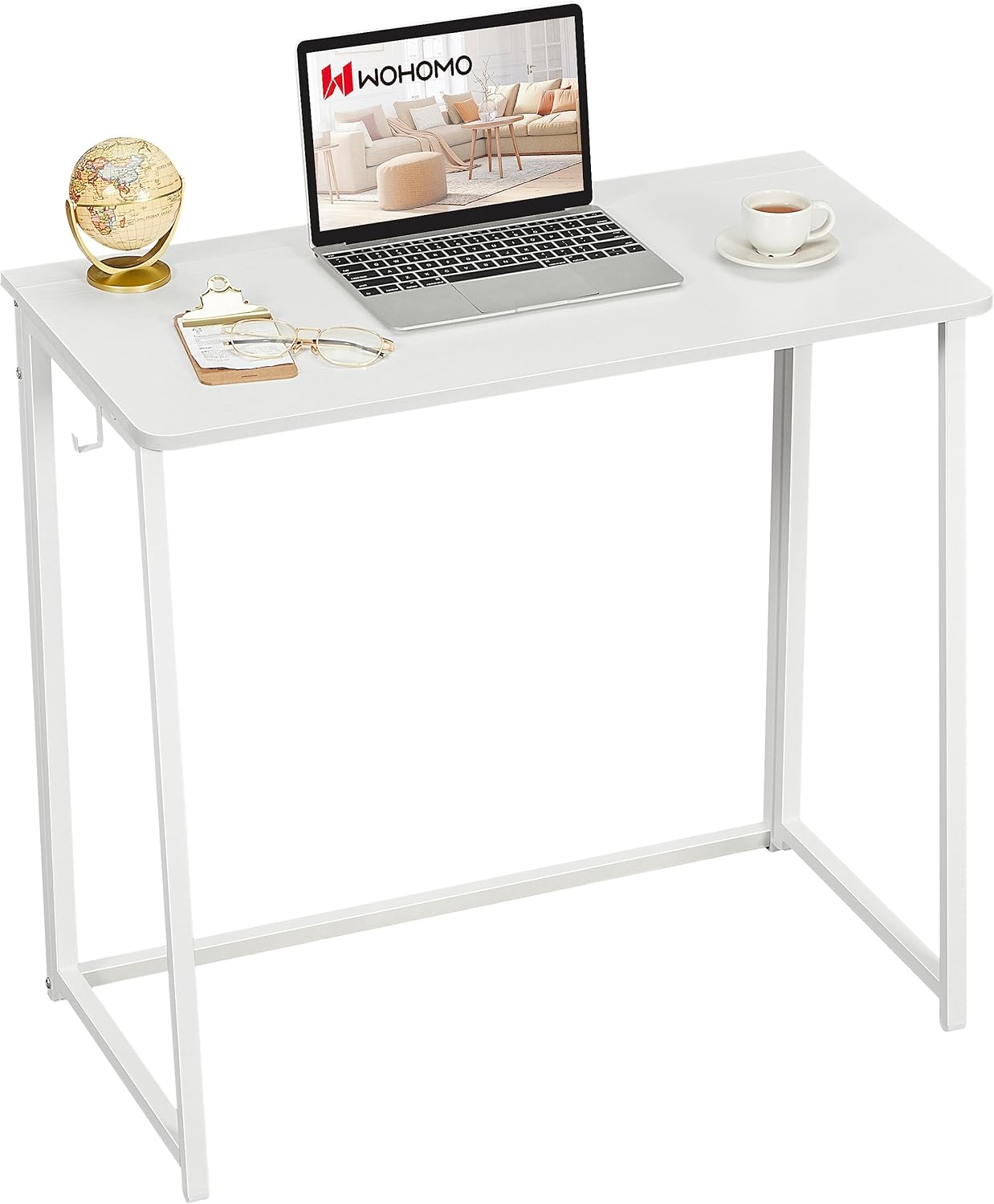 WOHOMO Folding Desk, Small Writing Desk 39.4", Space-Saving Foldable Laptop Table Writing Workstation for Home Office, Easy Assembly, White