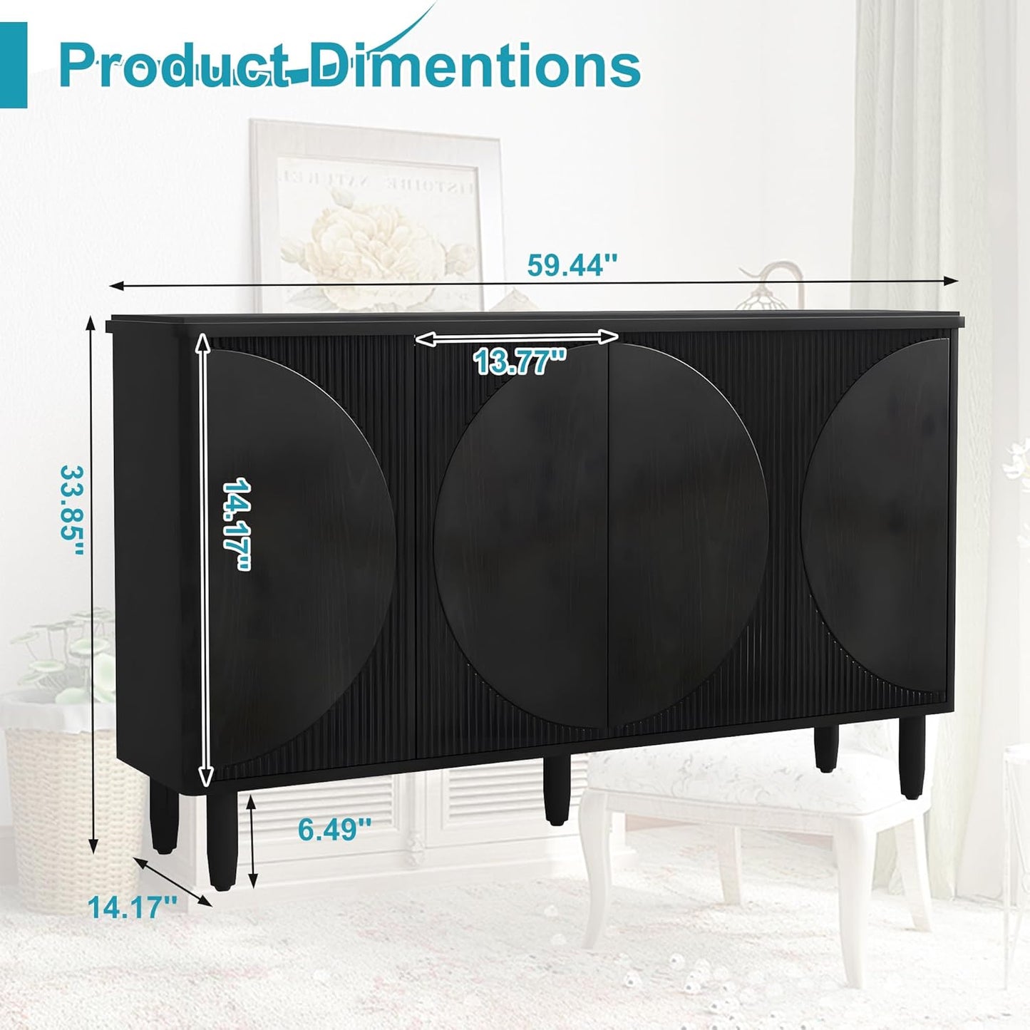 59.4" Sideboard Buffet Cabinet with Storage, Kitchen Buffet Storage Cabinet with Doors & Shelves, Modern Sideboard for Living Room, Kitchen, Hallway, Black