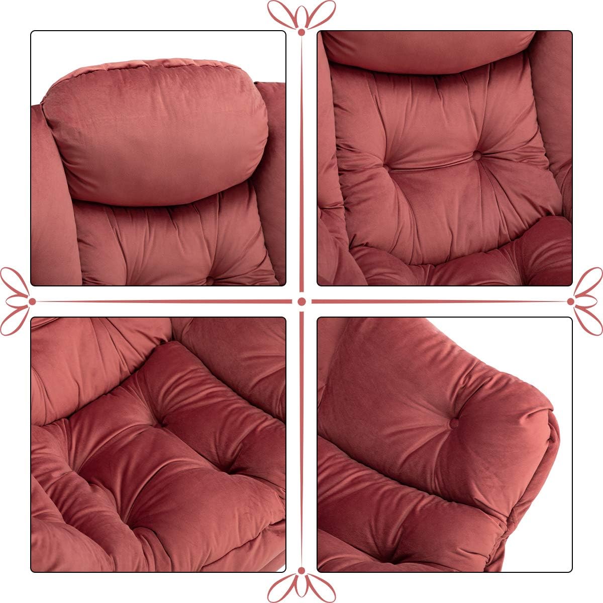 HollyHOME Modern Fabric Large Lazy Chair, Accent Oversized Comfy Reading Chair, Thick Padded Cozy Lounge Chair with Armrest, Steel Frame Leisure Sofa Chair for Living Room, Bedroom, Dorm, Dusty Rose