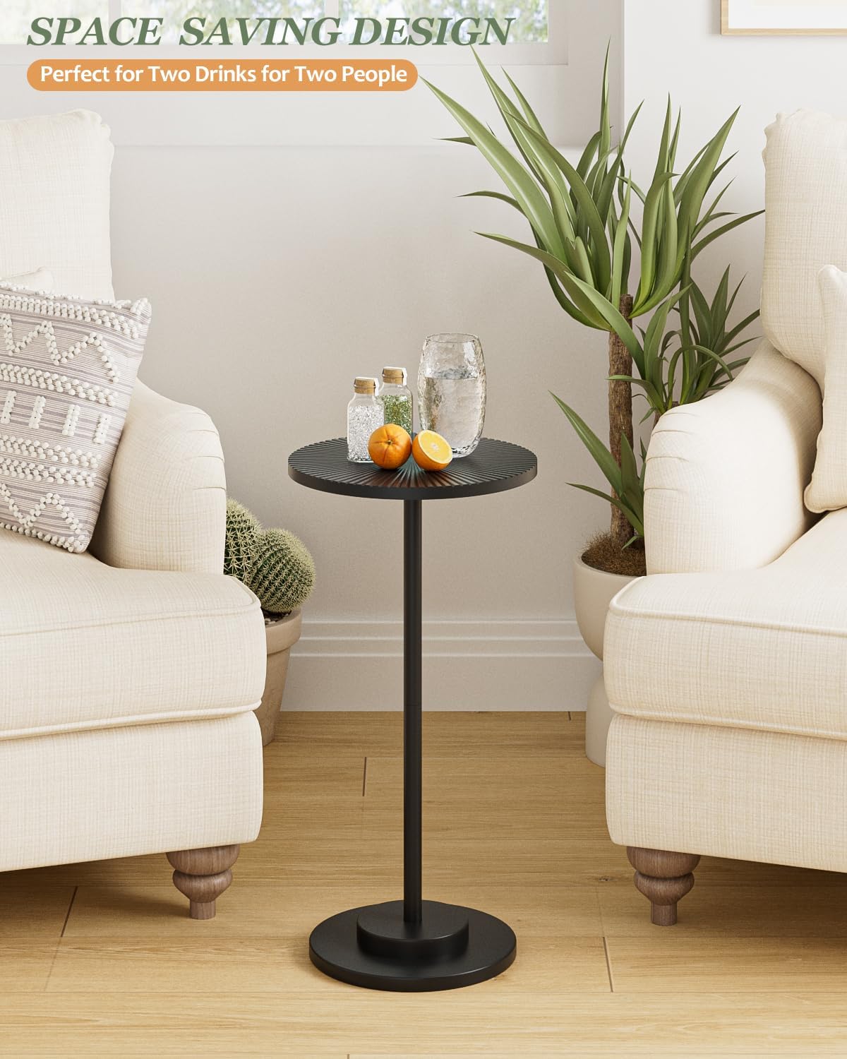 Round Side Table, Small Drink Table for Small Spaces, Modern Accent End Table Coffee Table with Metal Leg for Living Room, Bedroom, Corners, and Office (Black)