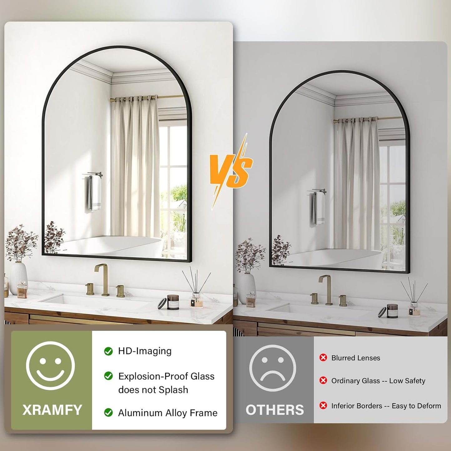 32"x48" Arched Bathroom Mirror with Aluminum Frame Arched Wall Mounted Vanity Mirror for Entryway, Bedroom, Living Room, Black