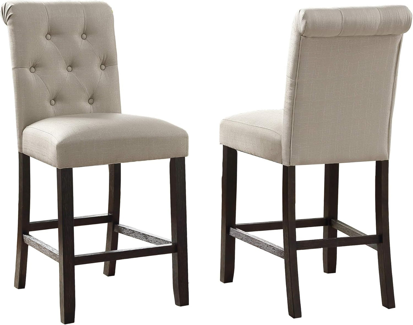 Roundhill Furniture Hendley Solid Wood Tufted Counter Height Stools, Set of 2, Tan