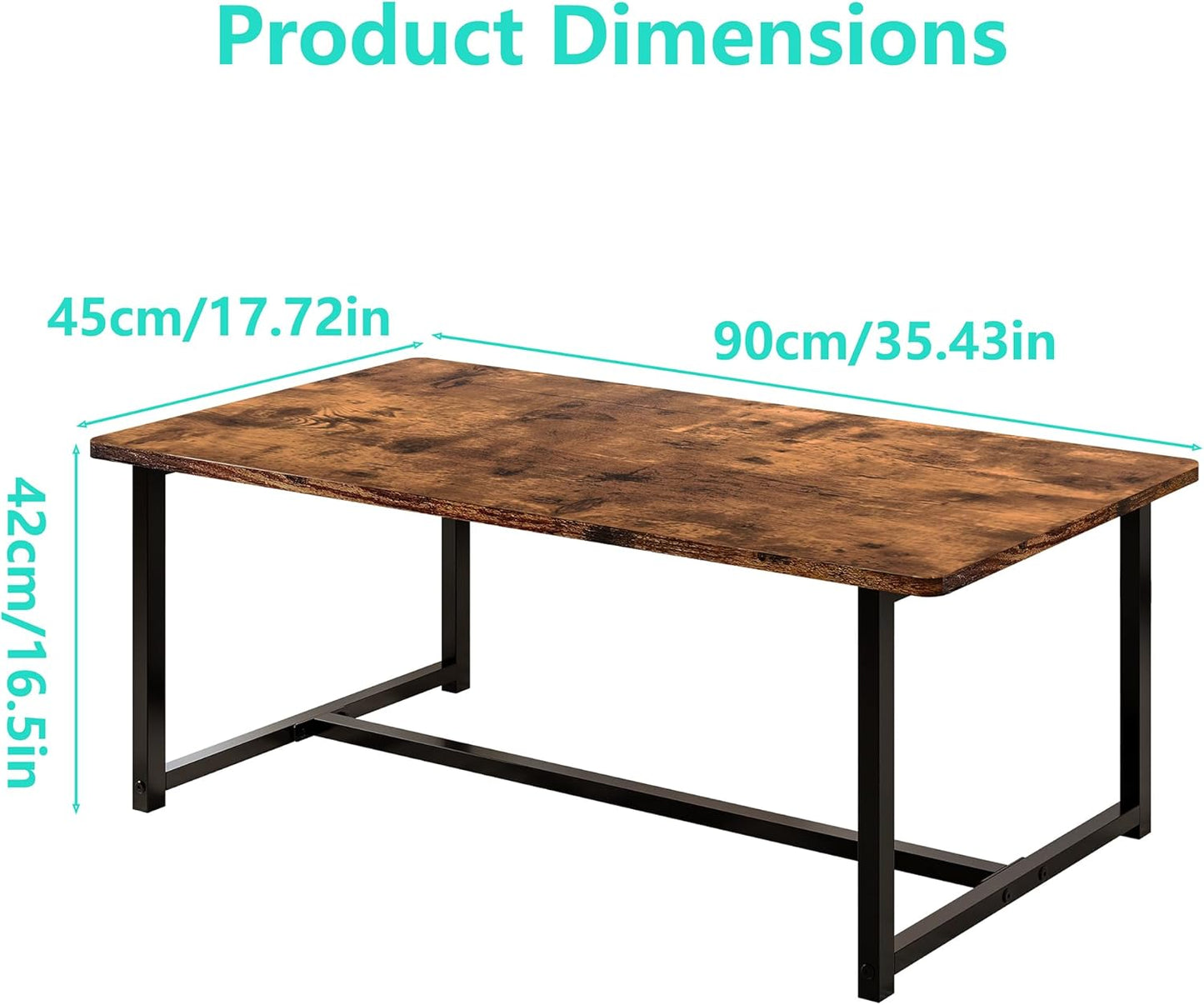 Coffee Table Living Room, Modern Center Table Rectangular, Industrial Furniture, Sofa End Tables/Tea Table/Table Basse De Salon with Metal Black Frame Rustic Brown