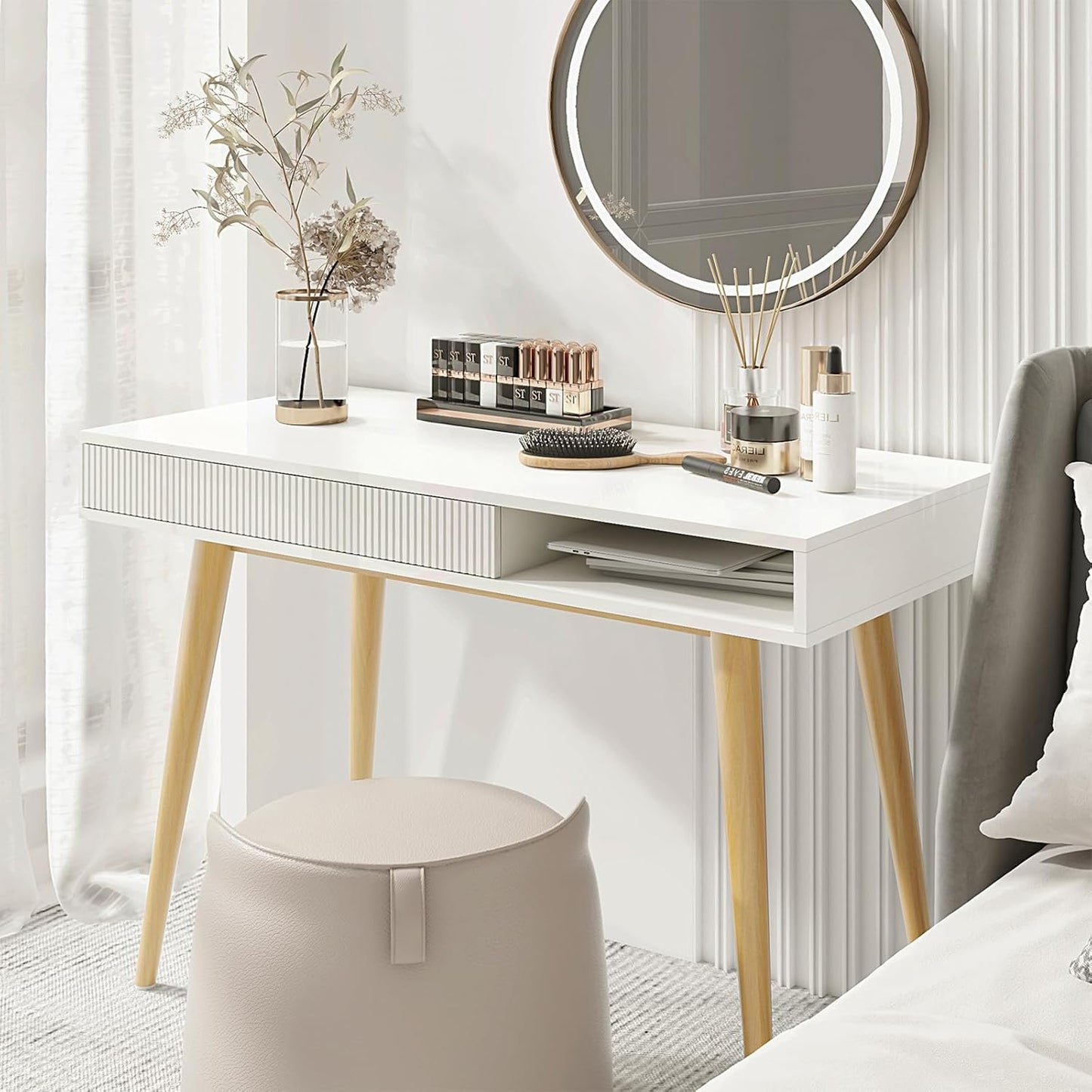 Artswish 42" Wood Modern Office Desk with Drawer, Simple Writing Desk for Home, White