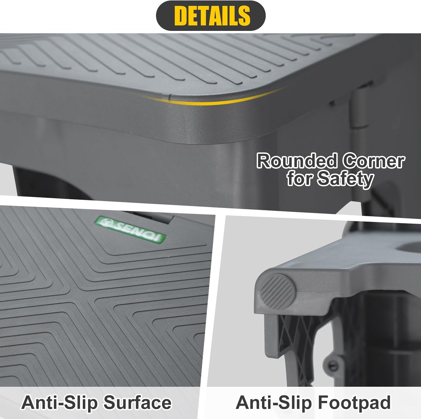 Folding 2-Step Stool for Adults Kids Non-Slip Collapsible Portable Step Stool for Kitchen Home Toilet Bedroom Office Bathroom Rv,Holds 300 Lbs(Grey)