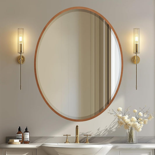 OVALCREST - Oval Wooden Beveled Wall Mirror for Home Decor, Bathroom, Vanity, Bedroom, Living Room, Hallway - London Style (Sunset Gold) 21.1 x 31.1