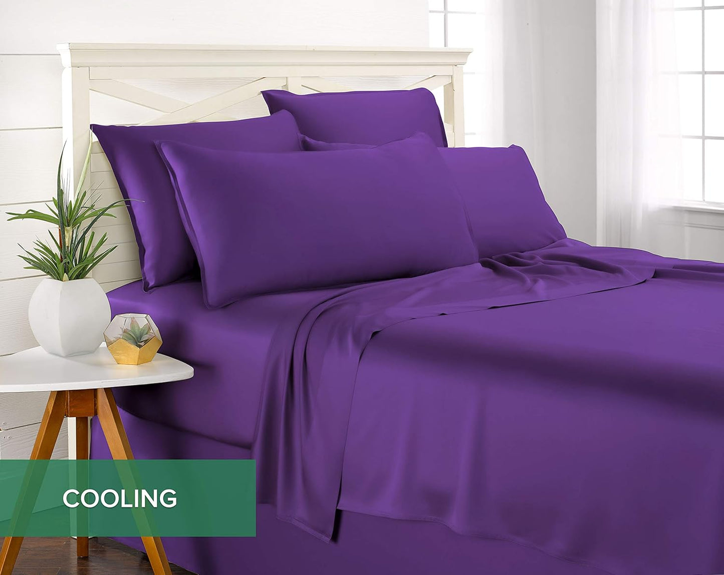King Sheets by Pure Bamboo, Genuine 100% Organic Viscose Derived from Bamboo Bed Sheet Set, Luxuriously Soft & Cooling, Double Stitching, Lifetime Quality Promise (King, Purple)