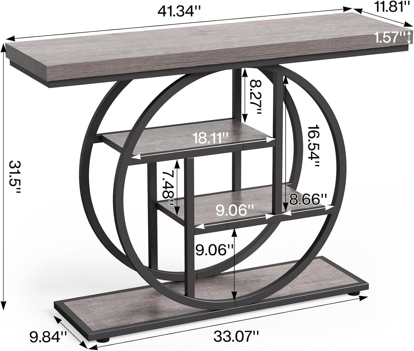 Little Tree Console Table, 4-Tier Entryway Table Behind Couch Table, 41.3-Inch Farmhouse Sofa Table for Living Room, Foyer Hallway Table for Entrance, Grey and Black