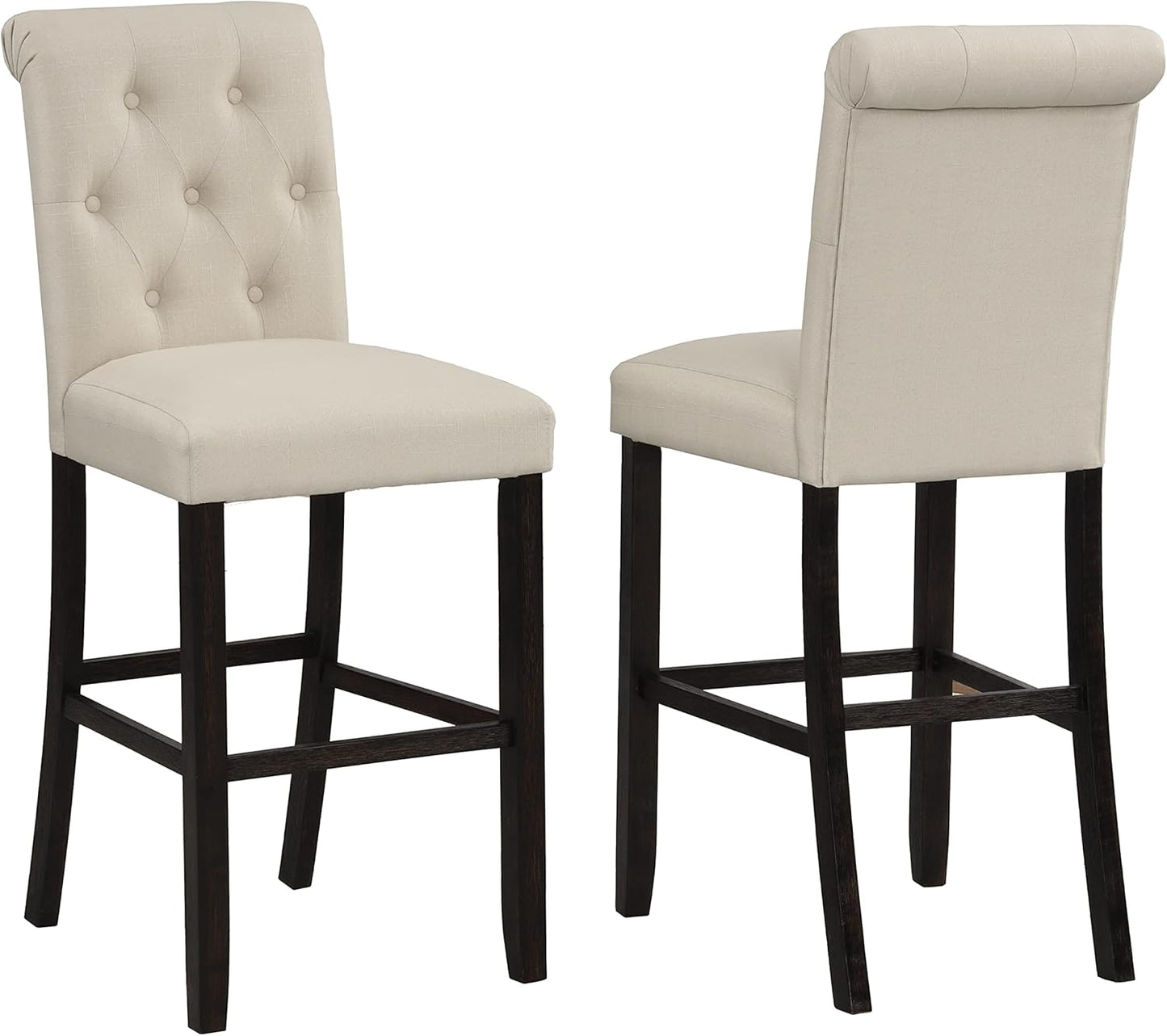 Roundhill Furniture Hendley Solid Wood Tufted Bartools, Set of 2, Tan