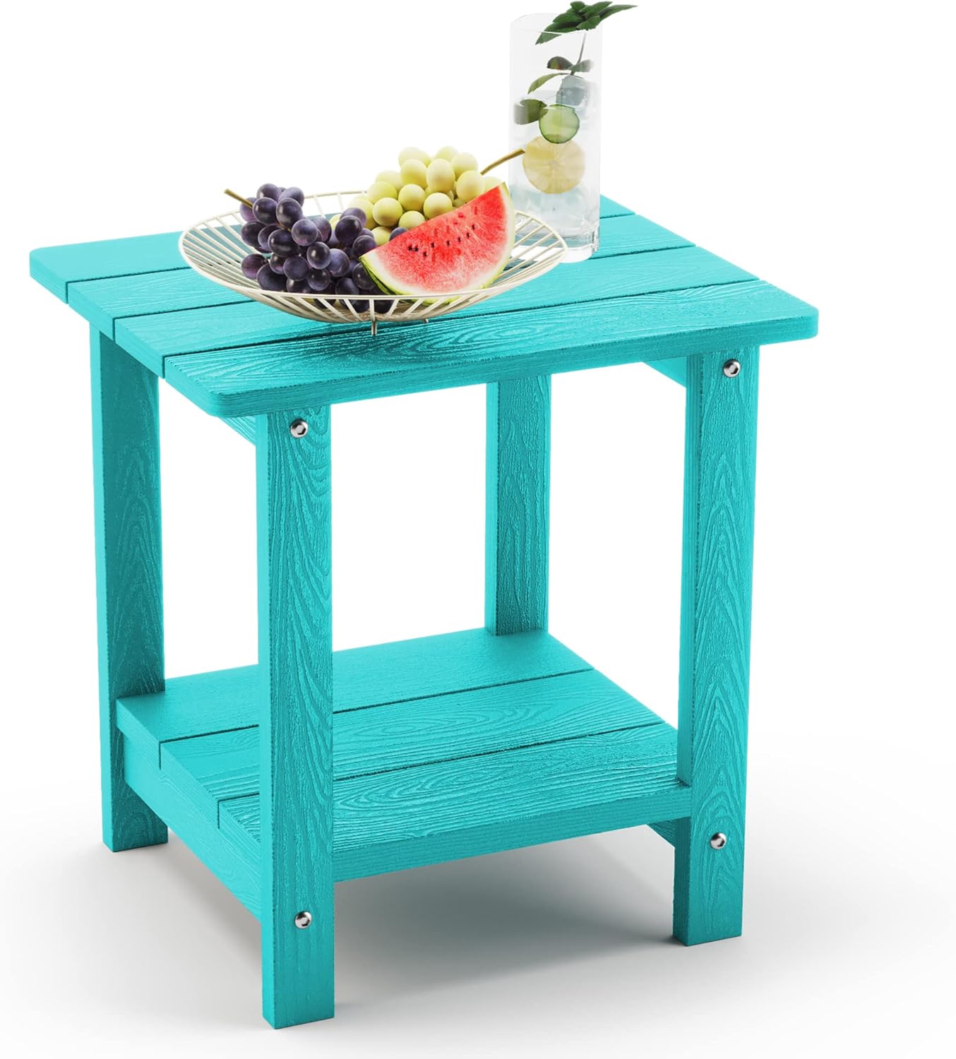 LUE BONA Adirondack Outdoor Side Table, 2-Tier Aruba Blue HDPS Patio End Table Weather Resistant, Outdoor Morden Side Table for Patio, Pool, Porch