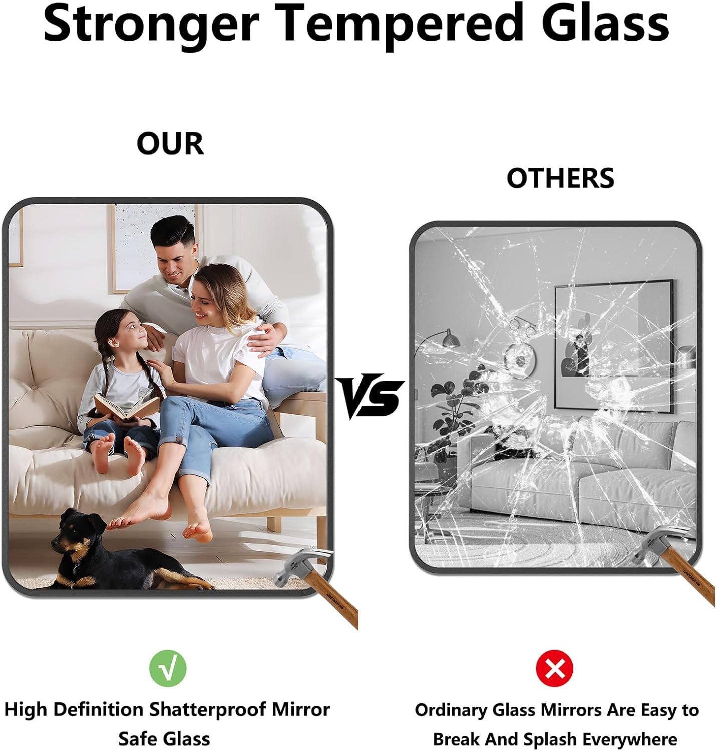 Koonmi Bathroom Mirror, 30X36 Inch Black Metal Framed Mirror for Bathroom, Tempered Glass, Anti-Rust, Rounded Rectangle Mirror for Restroom, Bedroom, Black