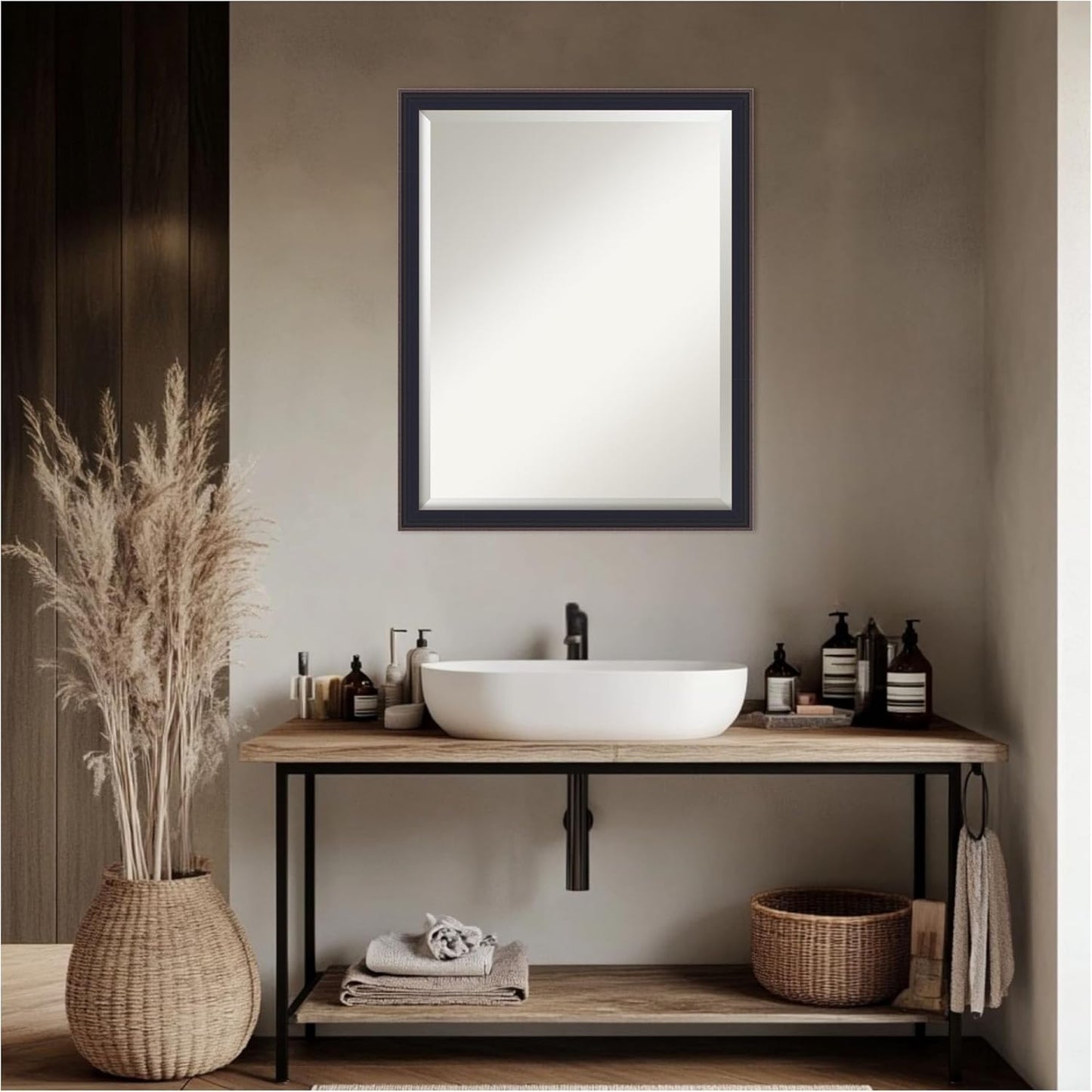 Amanti Art Black Bathroom Mirror for Over Sink, 25x31 Havana Black Bronze Rectangle Vanity Mirror, Large Casual Frame, Hangs Horizonally and Vertically, Bathroom Wall Decor, Beveled Edge
